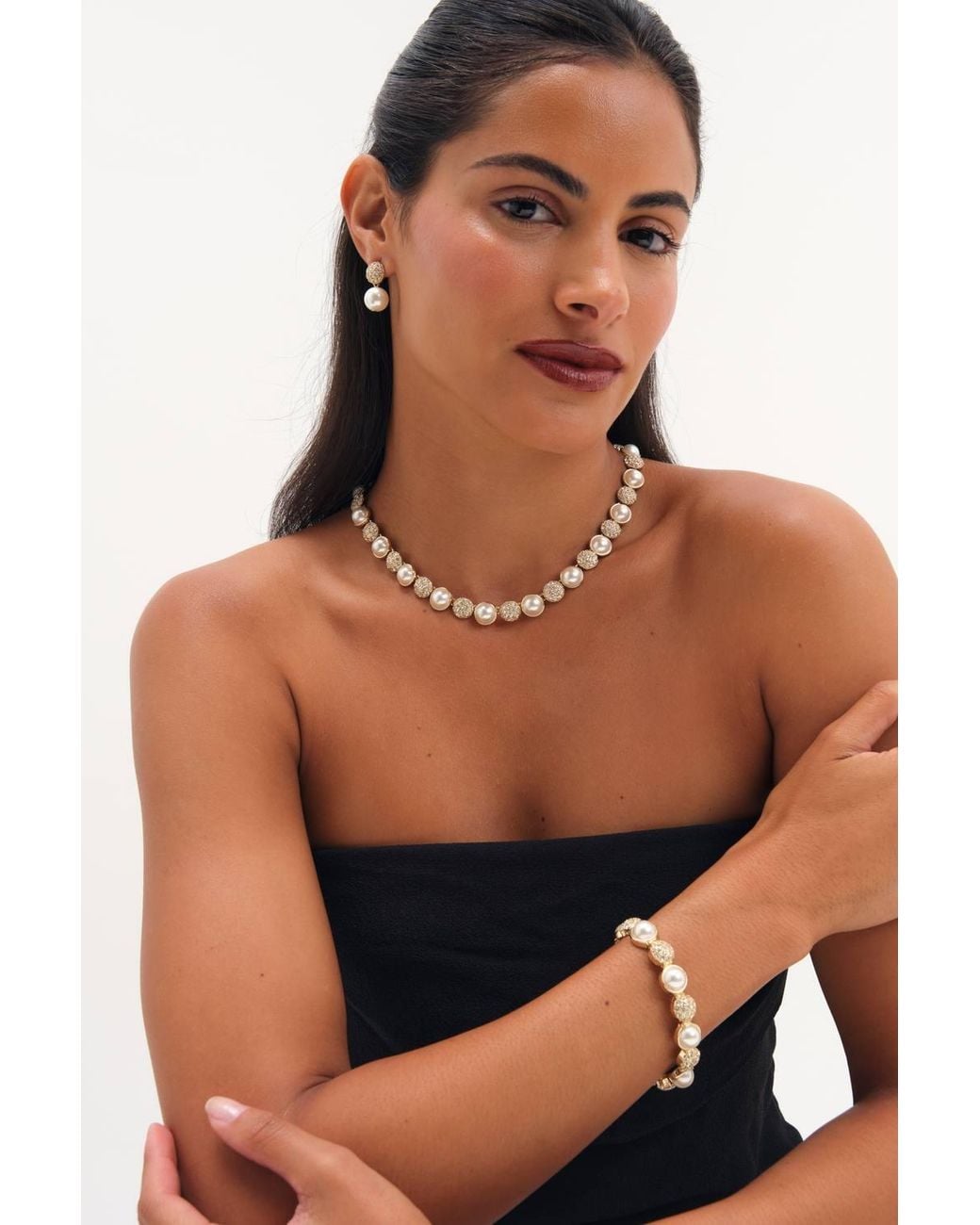 Jon Richard Metallic Plated Pearl & Pave Necklace