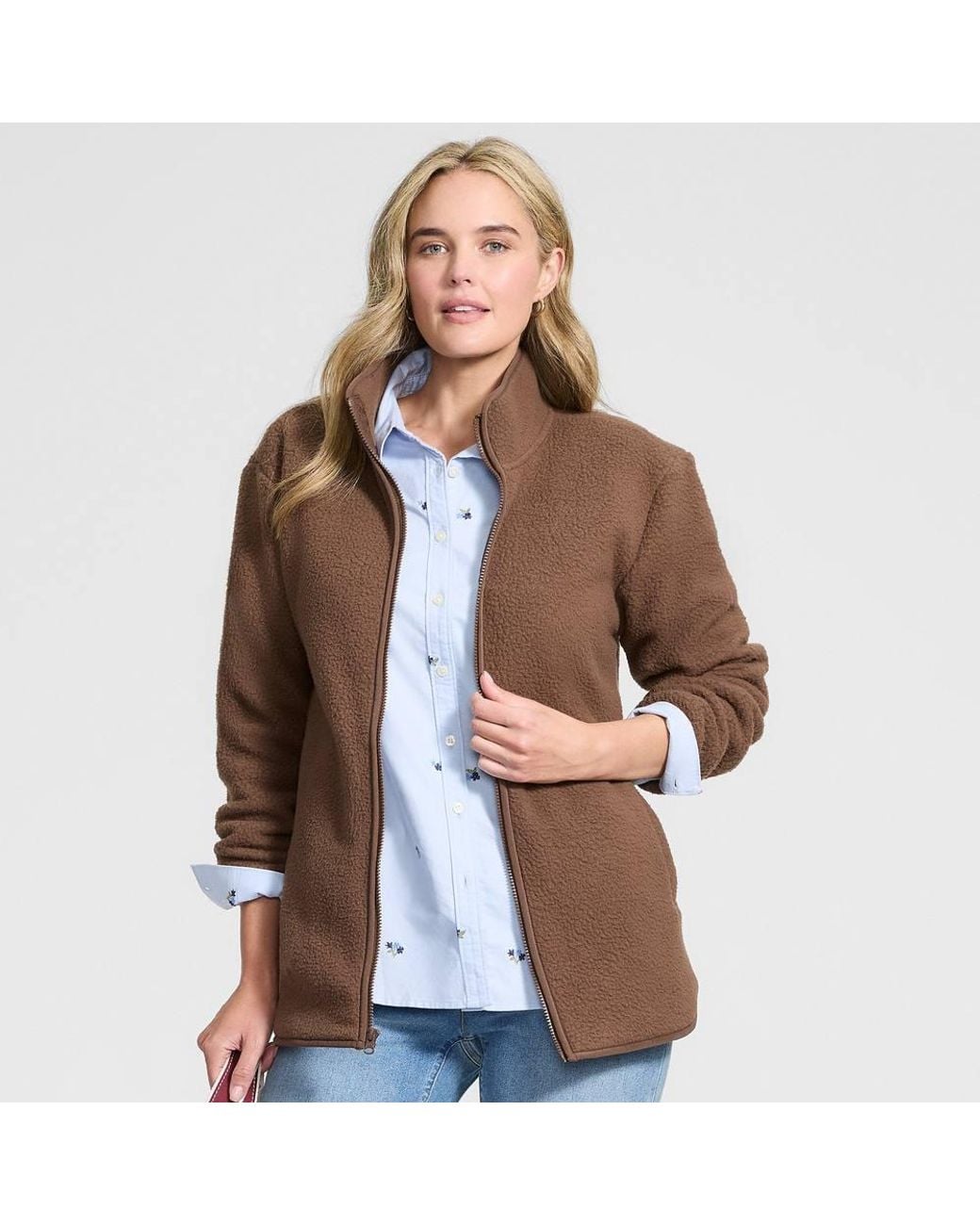 Lands' End Brown Sherpa Fleece Full Zip Jacket
