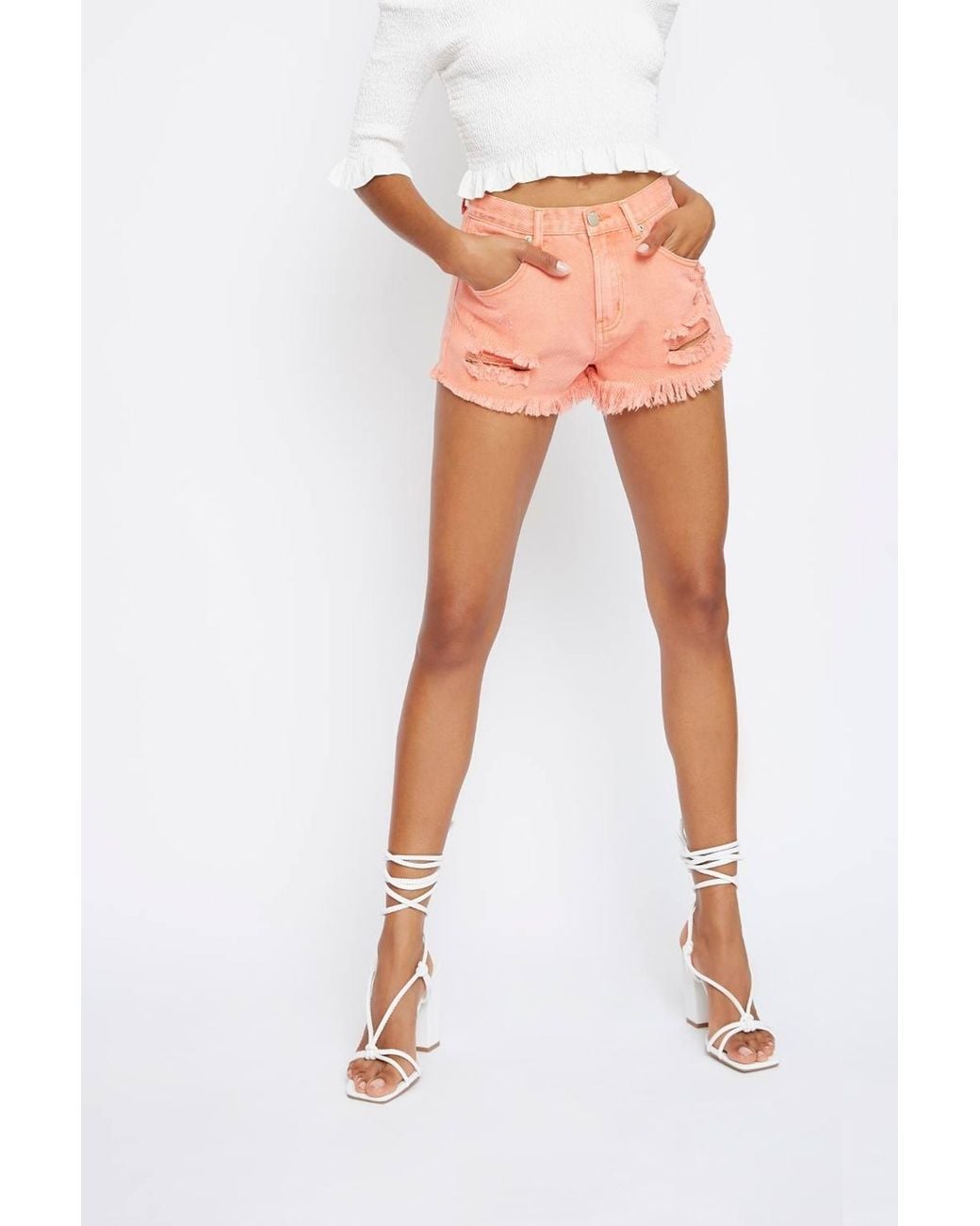 Shnoo White Distressed Shorts
