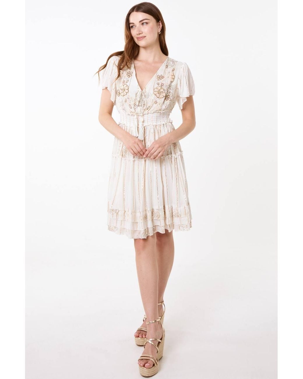 Blue Vanilla White Short Sleeve V-Neck Mini Dress