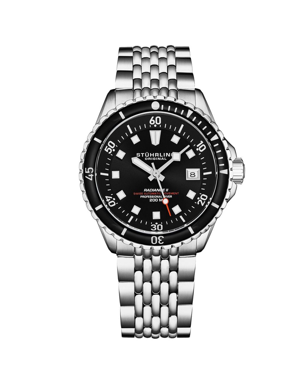 Stuhrling Metallic Swiss Automatic Depthmaster Radiance Diver Watch Stainless Steel Case W/ Rotating Unidirectional Bezel & Stainless Steel for men