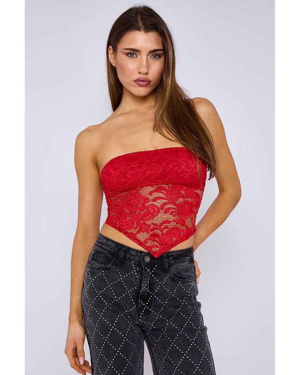 Stylewise Red Lace Bandeau Crop Top