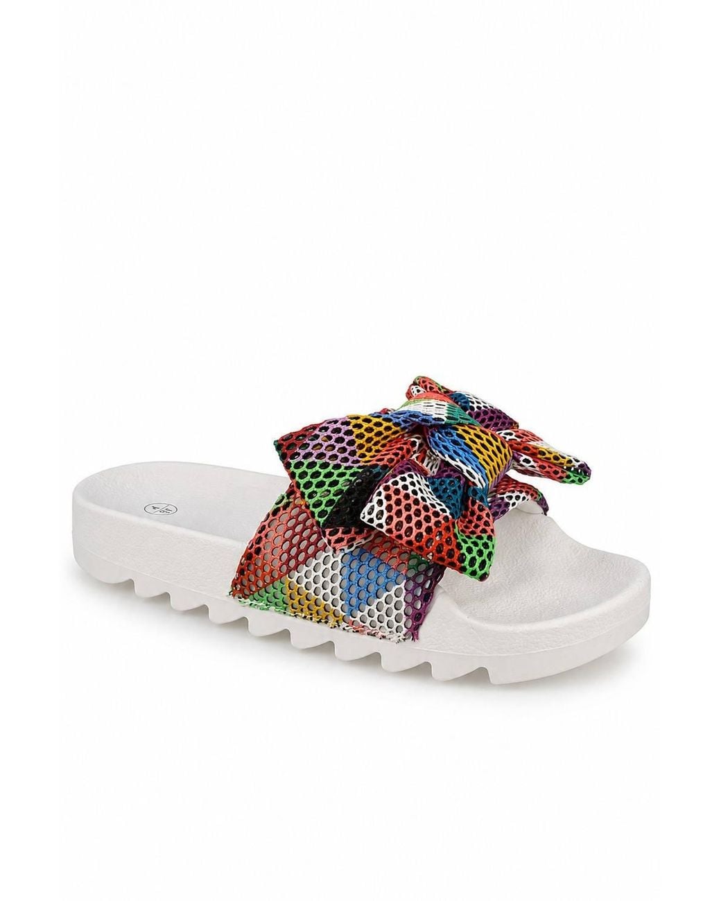 Spot on Green Oversized Bow Platform Slider Sandals