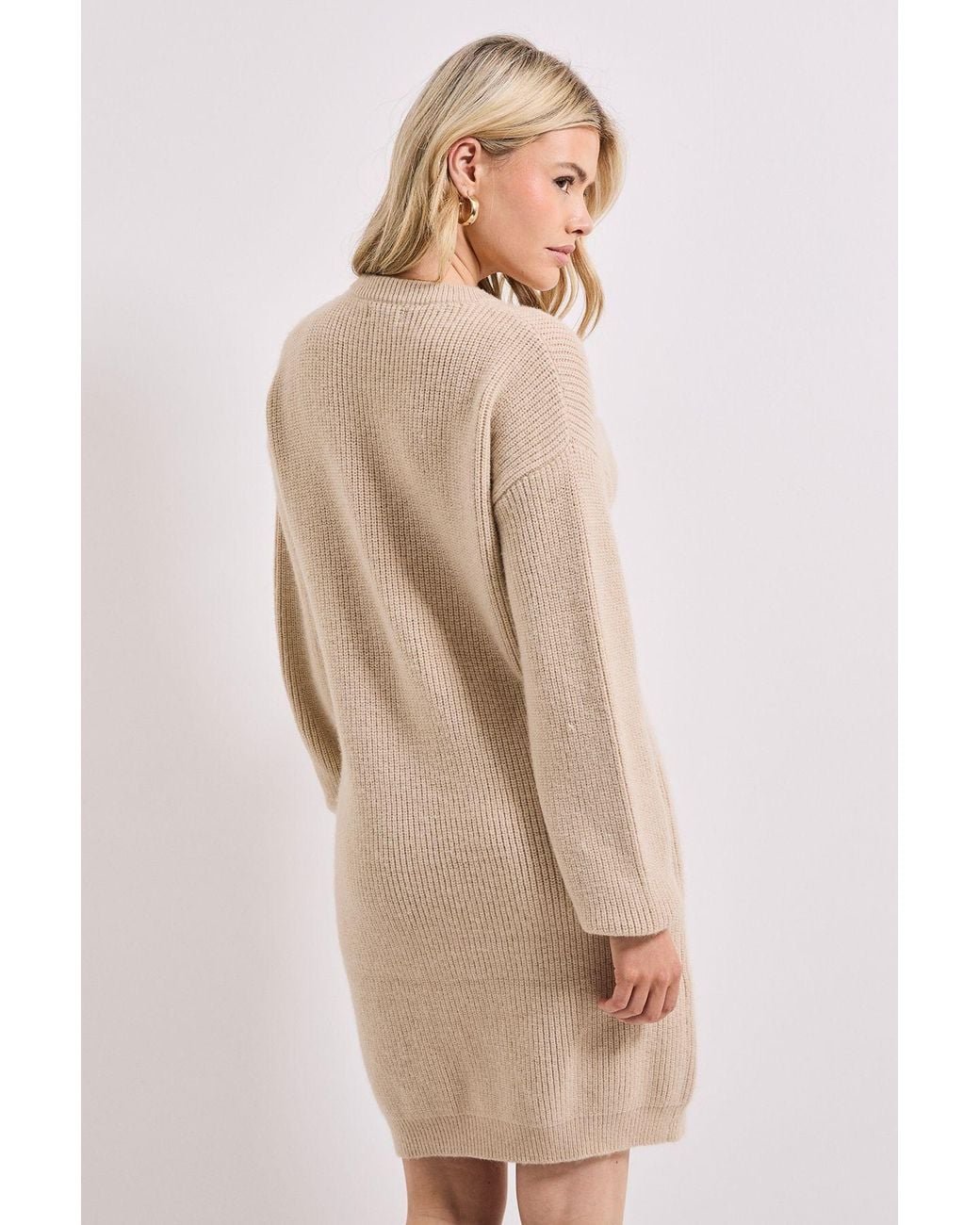 Dorothy Perkins Natural Button Down Knitted Dress
