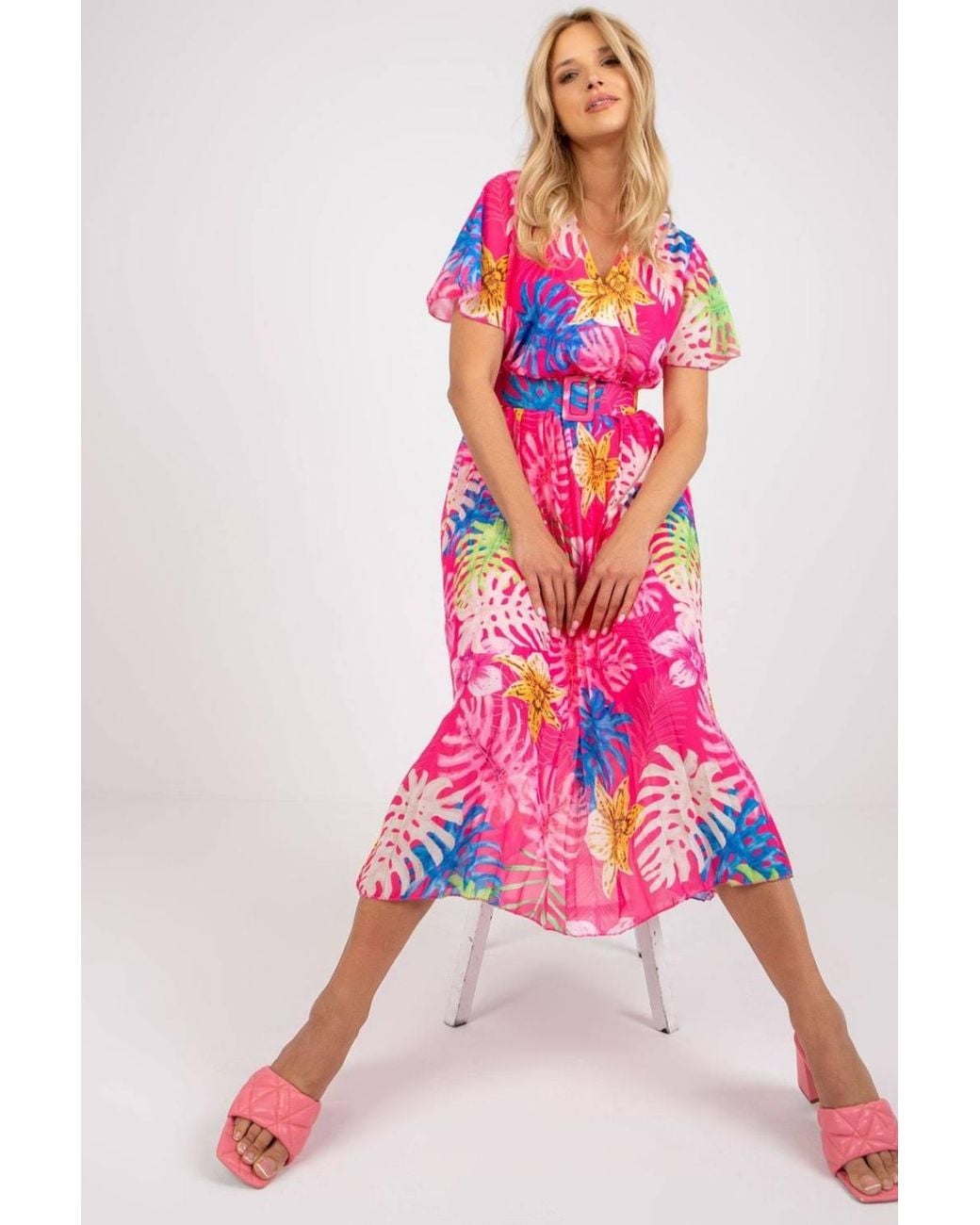 Love Lace Pink Summer Viscose Wrap Short Sleeve Dress