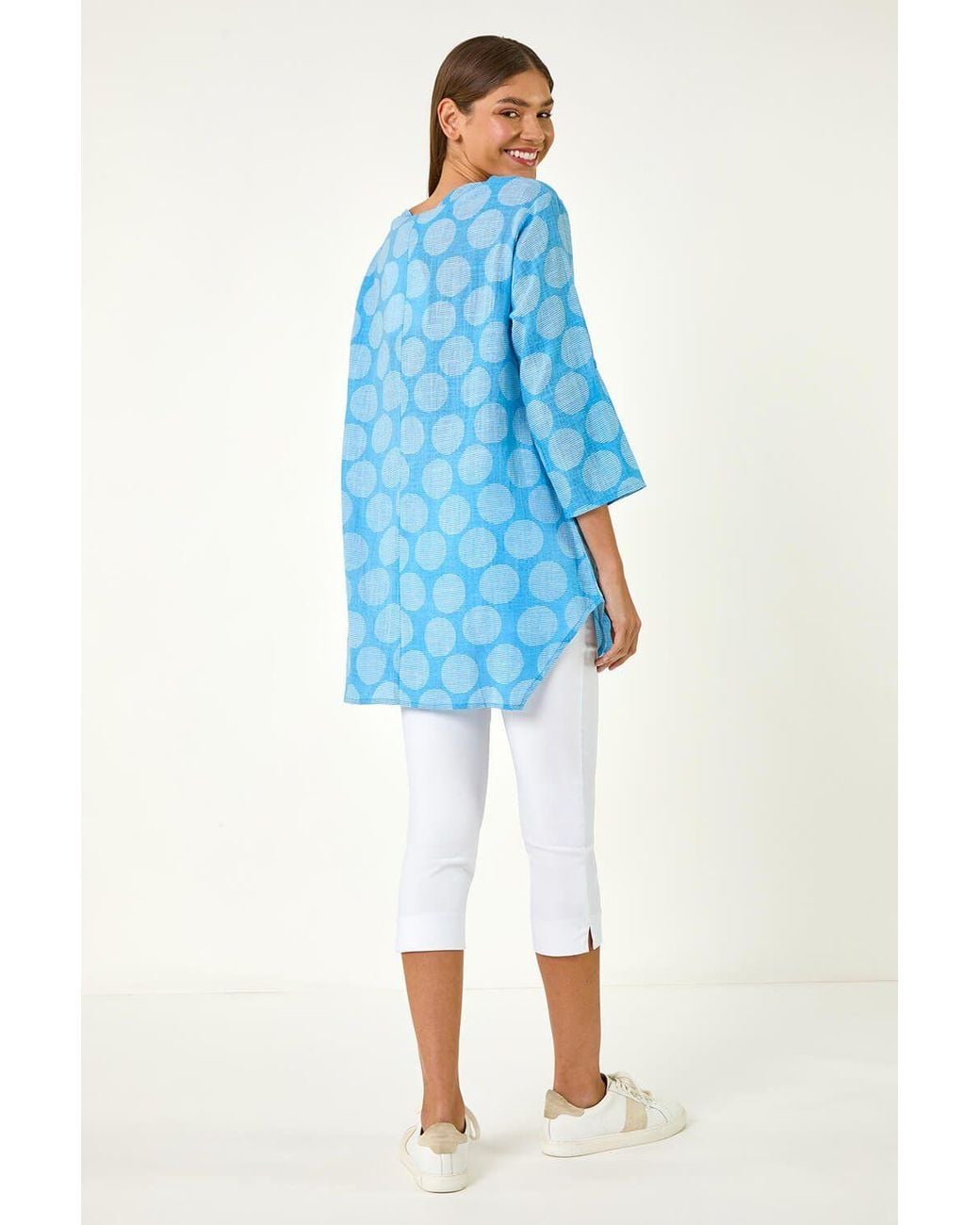 Roman Blue Spot Print Longline Tunic Top