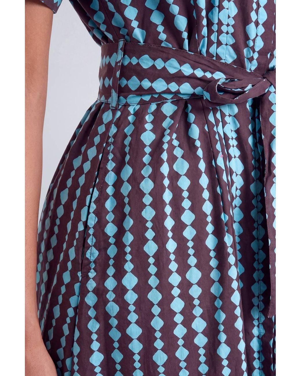 PRINCIPLES Blue Geo Belted Collar Midi Dress