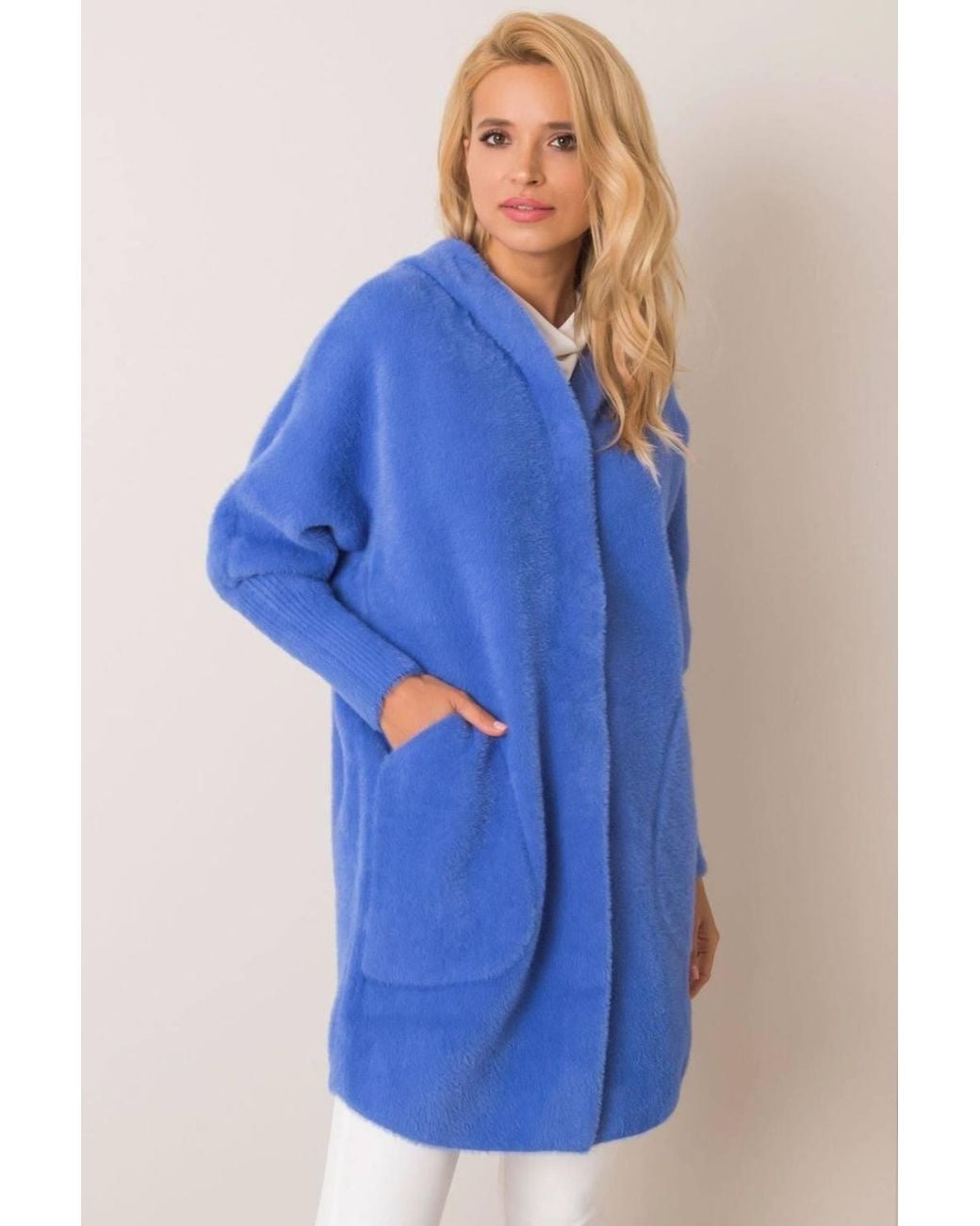 Love Lace Blue Viscose Hooded Coat With Pockets