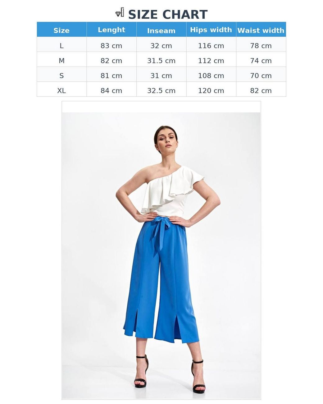 Love Lace Blue Bell Bottom Pants Elastic Waist Front Slit