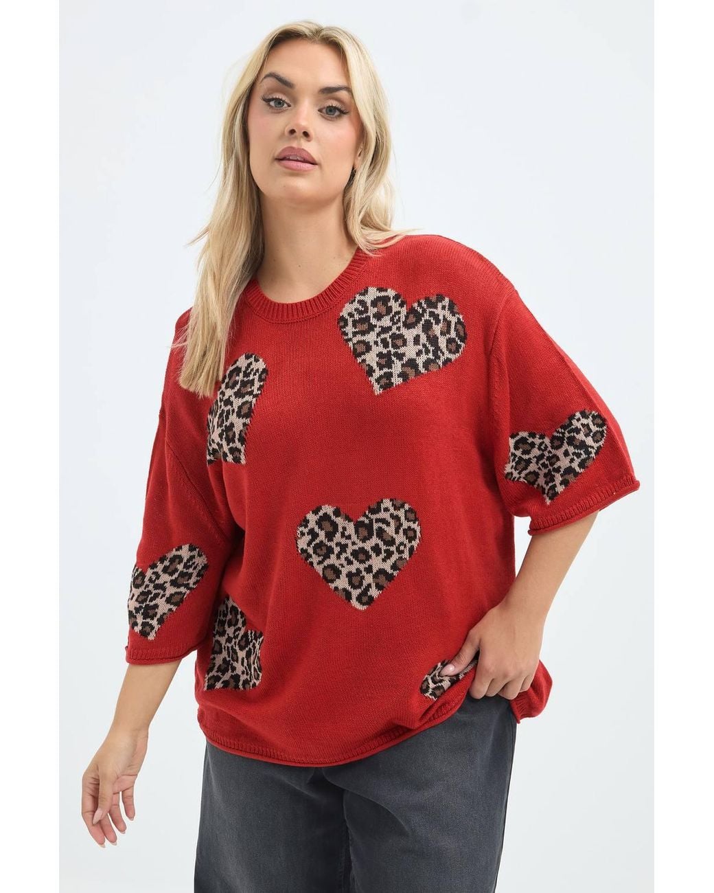 Yours Red Leopard Heart Knitted Top