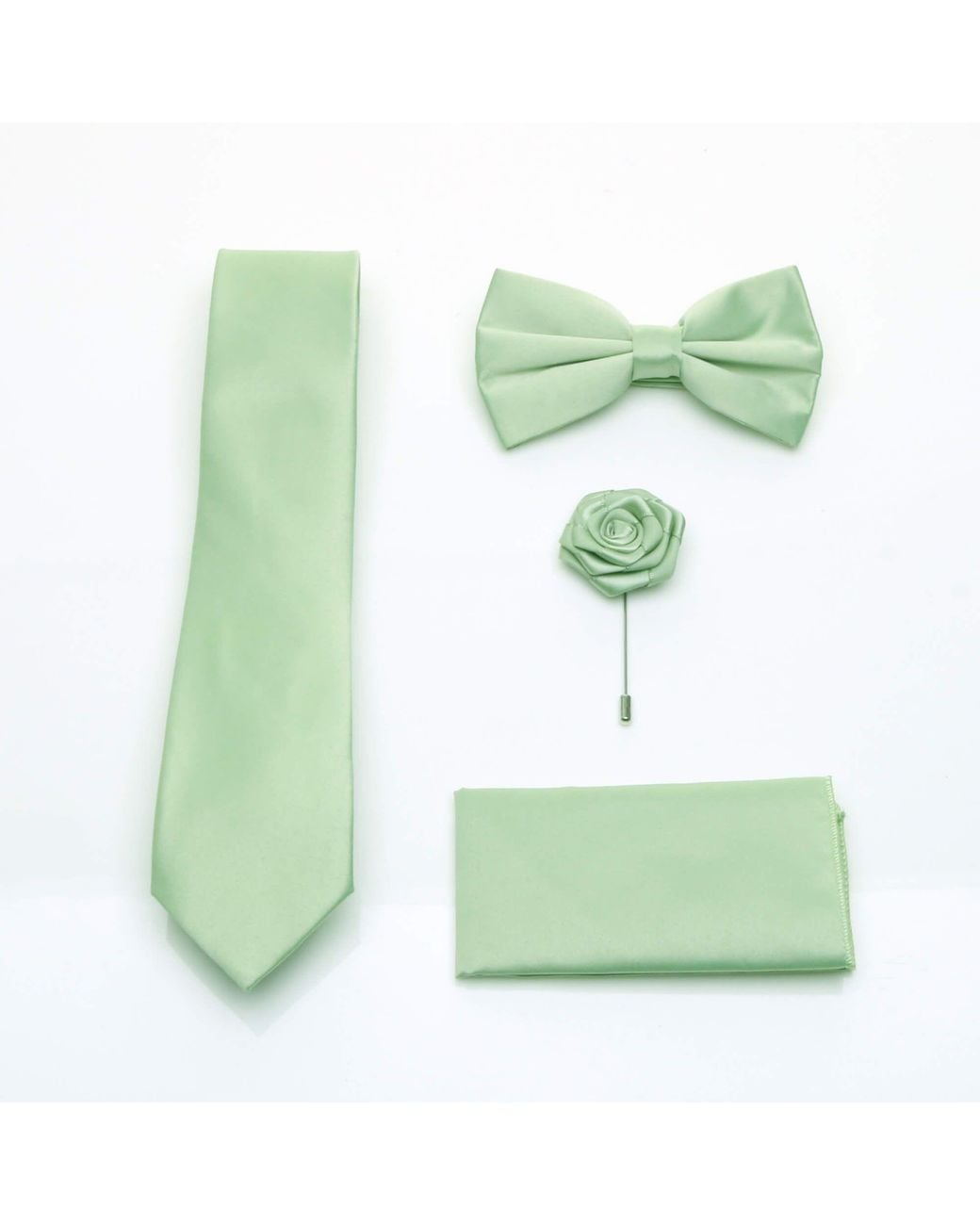 AJVANI Green Formal Wedding Pocket Square + Bowtie + Flower Buttonhole Pin + Tie Set for men