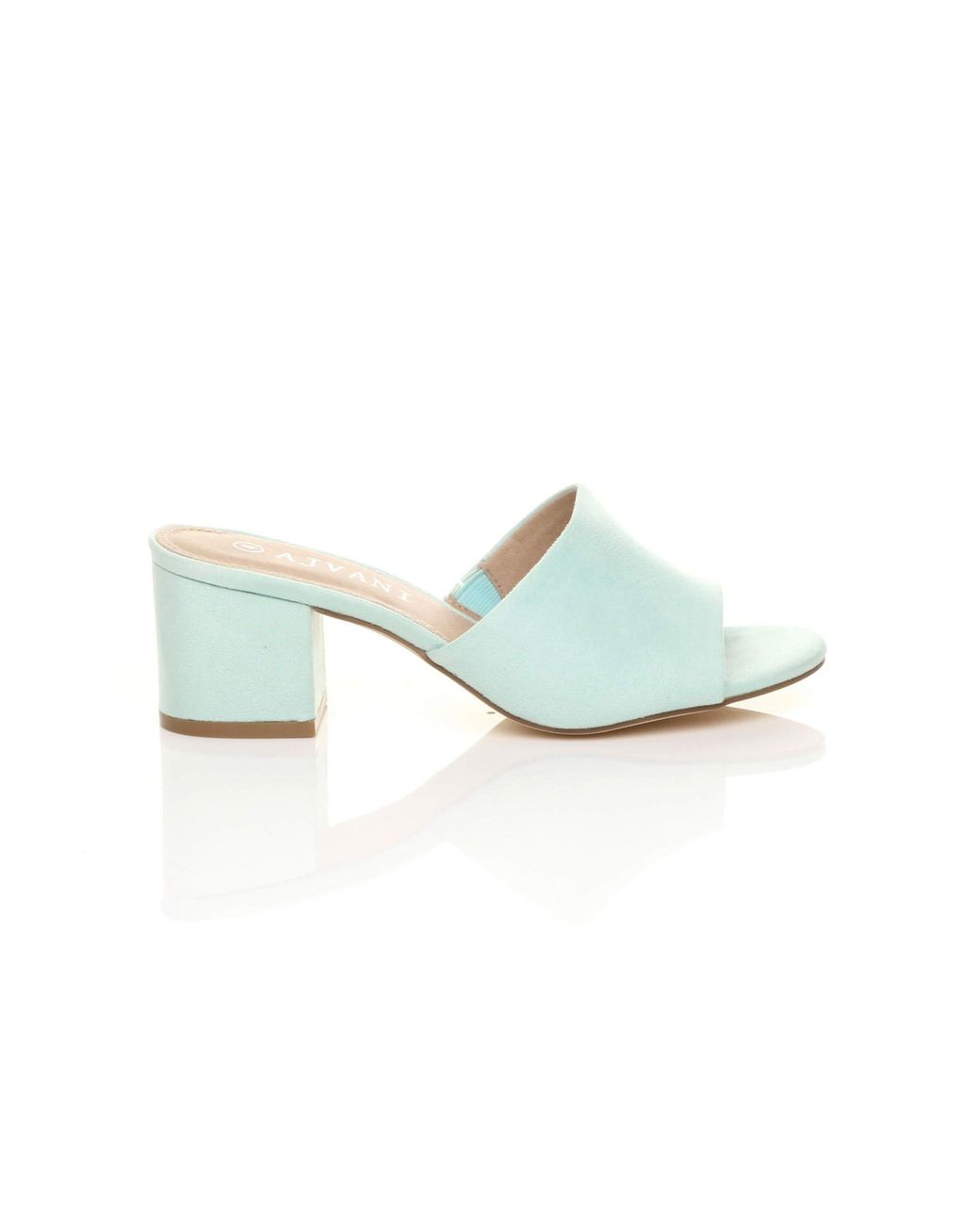 AJVANI Blue Mid Block Heel Peep Toe Mules Sandals