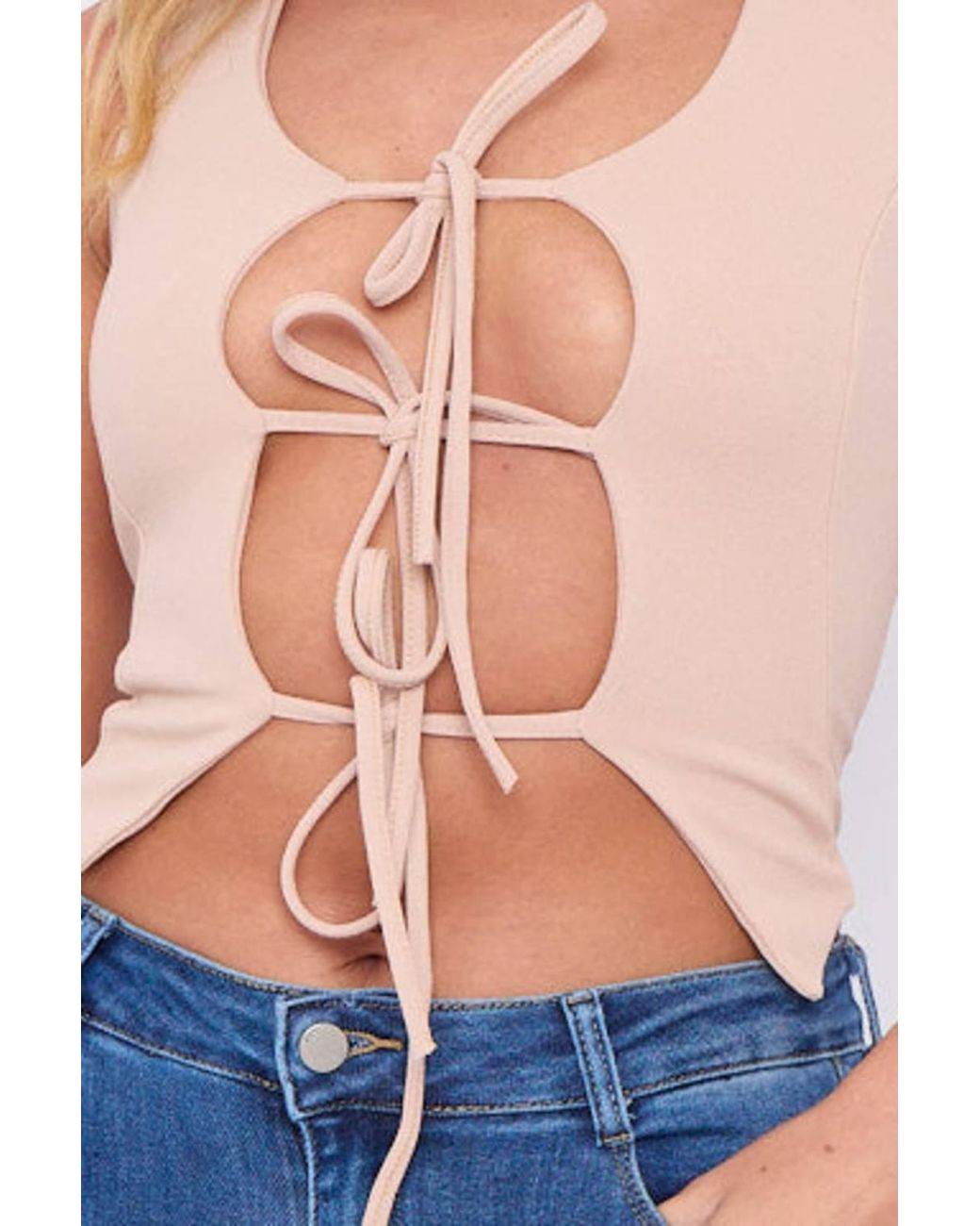 Stylewise Blue Tie Knot Waistcoat Crop Top