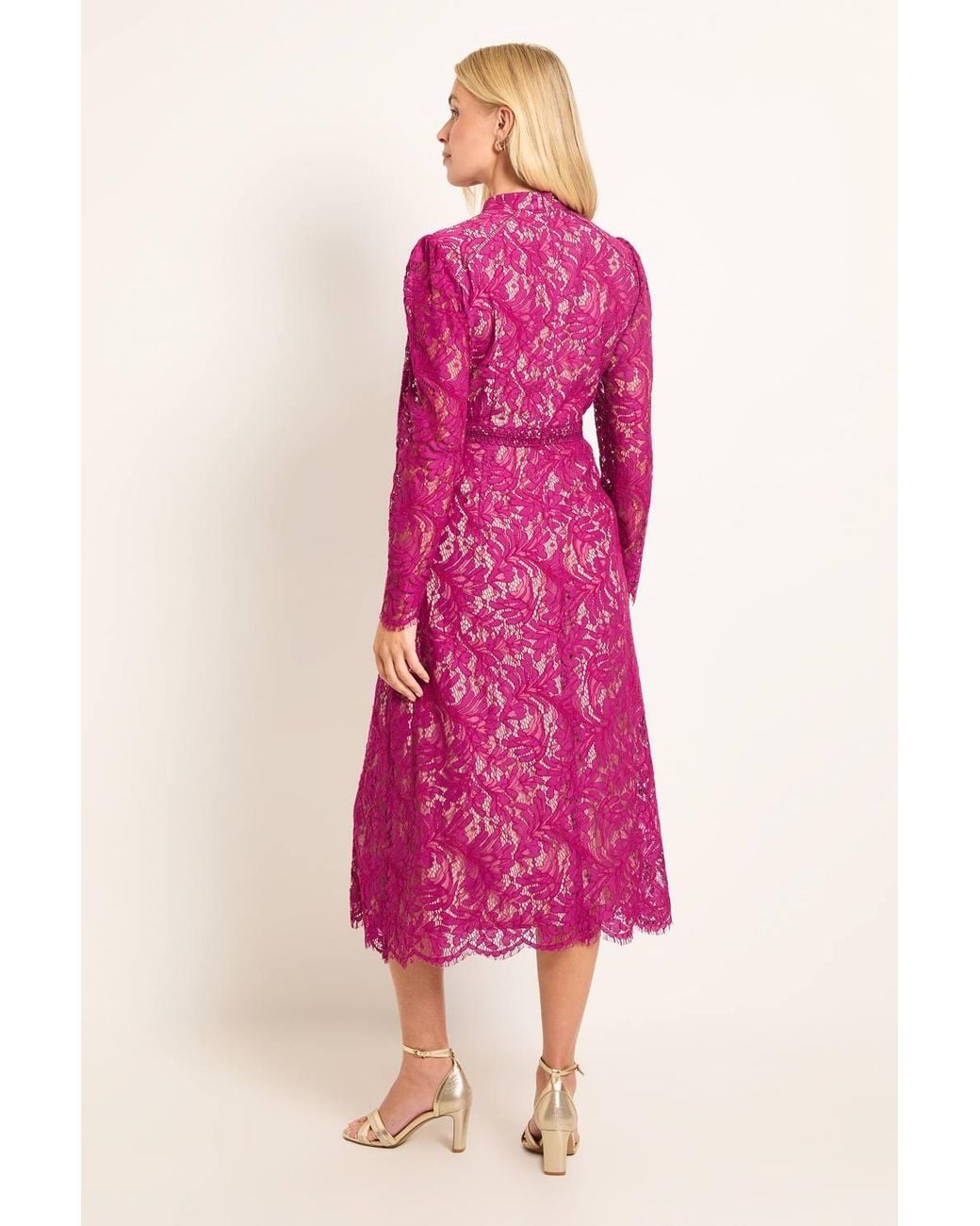 Wallis Pink Petite Lace Trim Fit & Flare Midi Dress