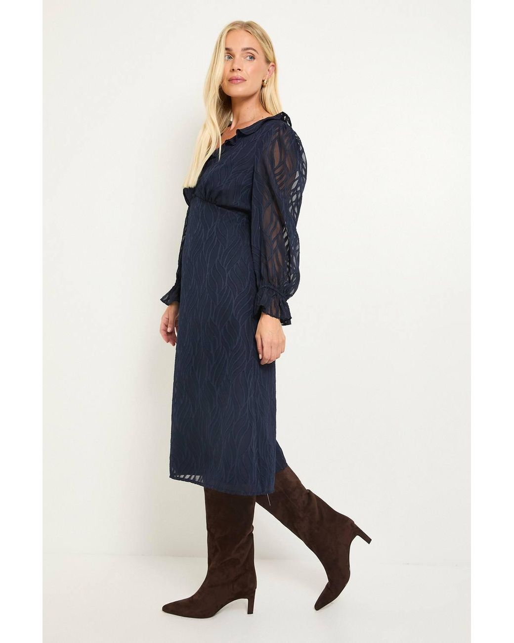 Wallis Blue Petite Burn Out Ruffle Midi Dress