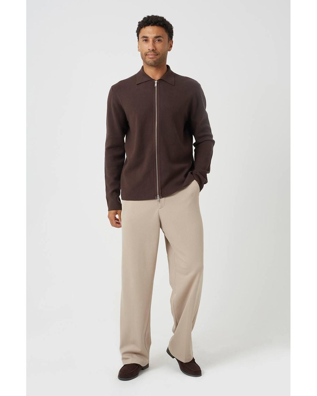 Brave Soul Brown Collared Zip Through Cardigan for men