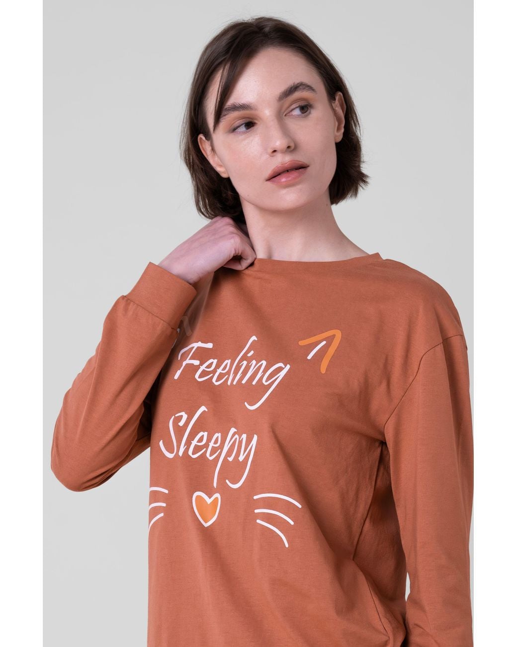 Enorsia Orange Feeling Sleepy Long Sleeve Pyjama Set