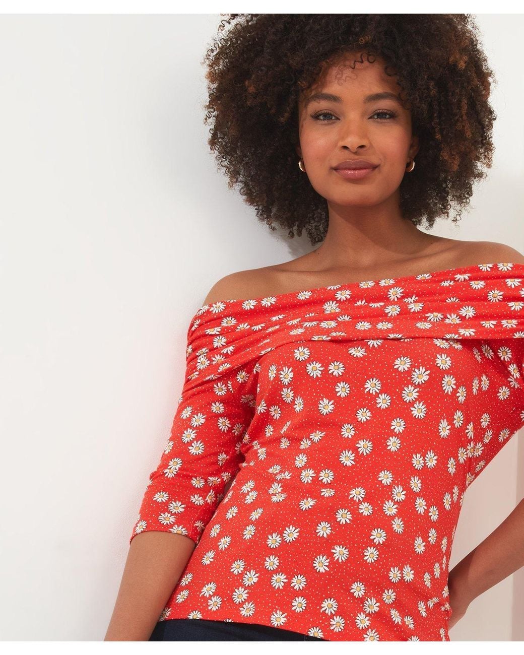 Joe Browns Red Ditsy Bardot Jersey Top