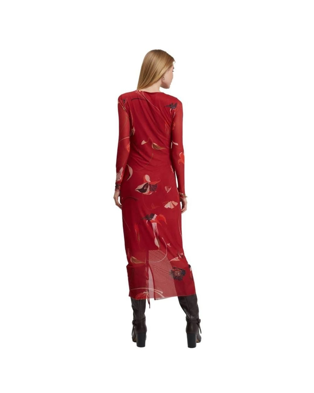 Ted Baker Red Jazzy Long Sleeve Crew Neck Regular Fit Midi Dress