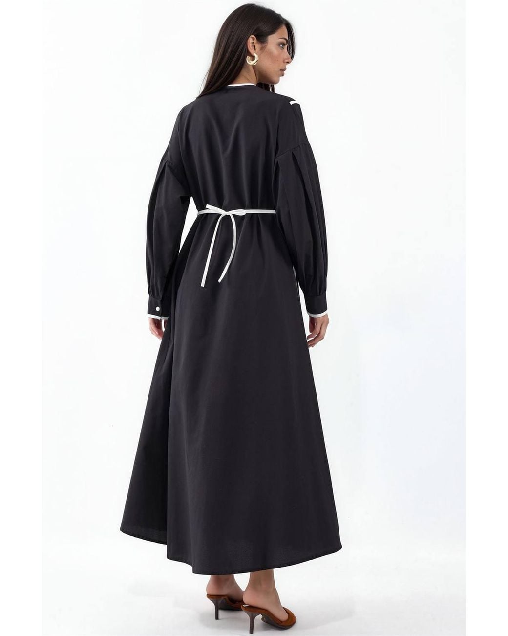 Msn-Collection Black Belted Striped Maxi Dress