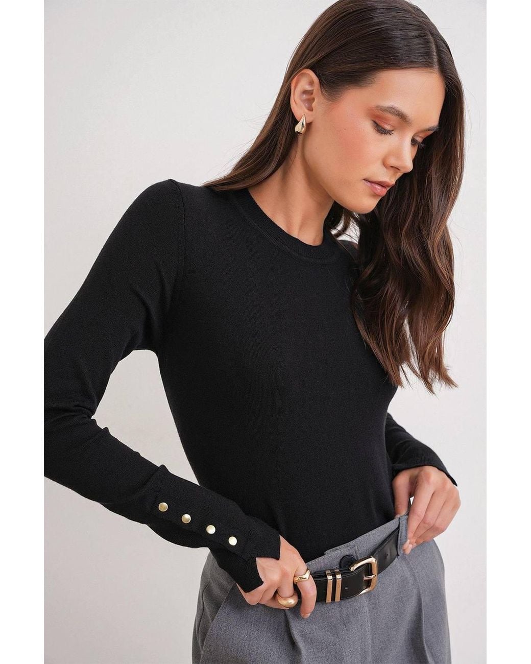 Hiccup Black Crew Neck Knit Sweater
