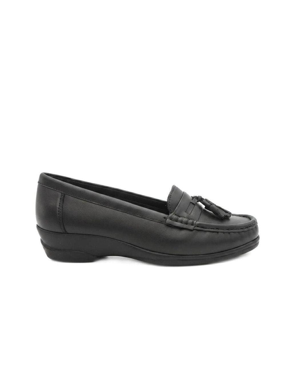 Pavers Black Smart Leather Tasselled Moccasins