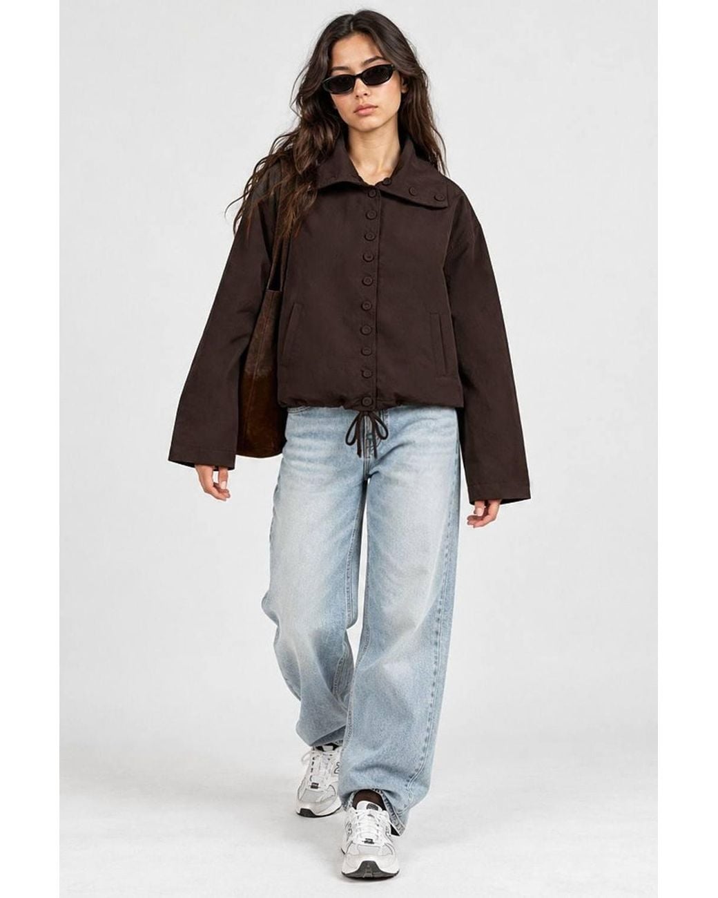 Hiccup Brown Oversized Button-Up Trench Coat With Stand Collar