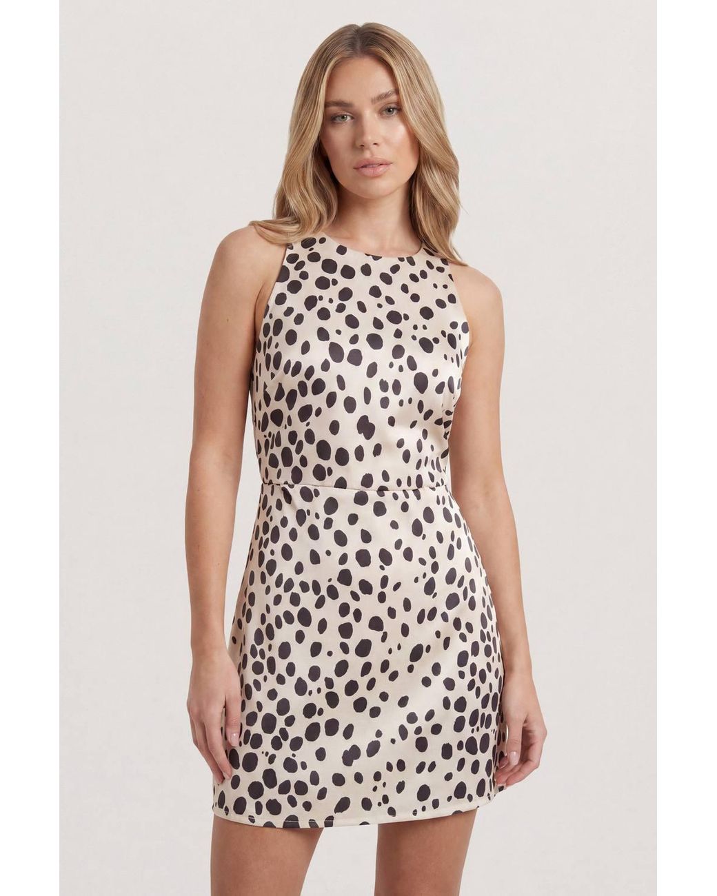 MissPap White Racer Neck Mini Satin Slip Dress