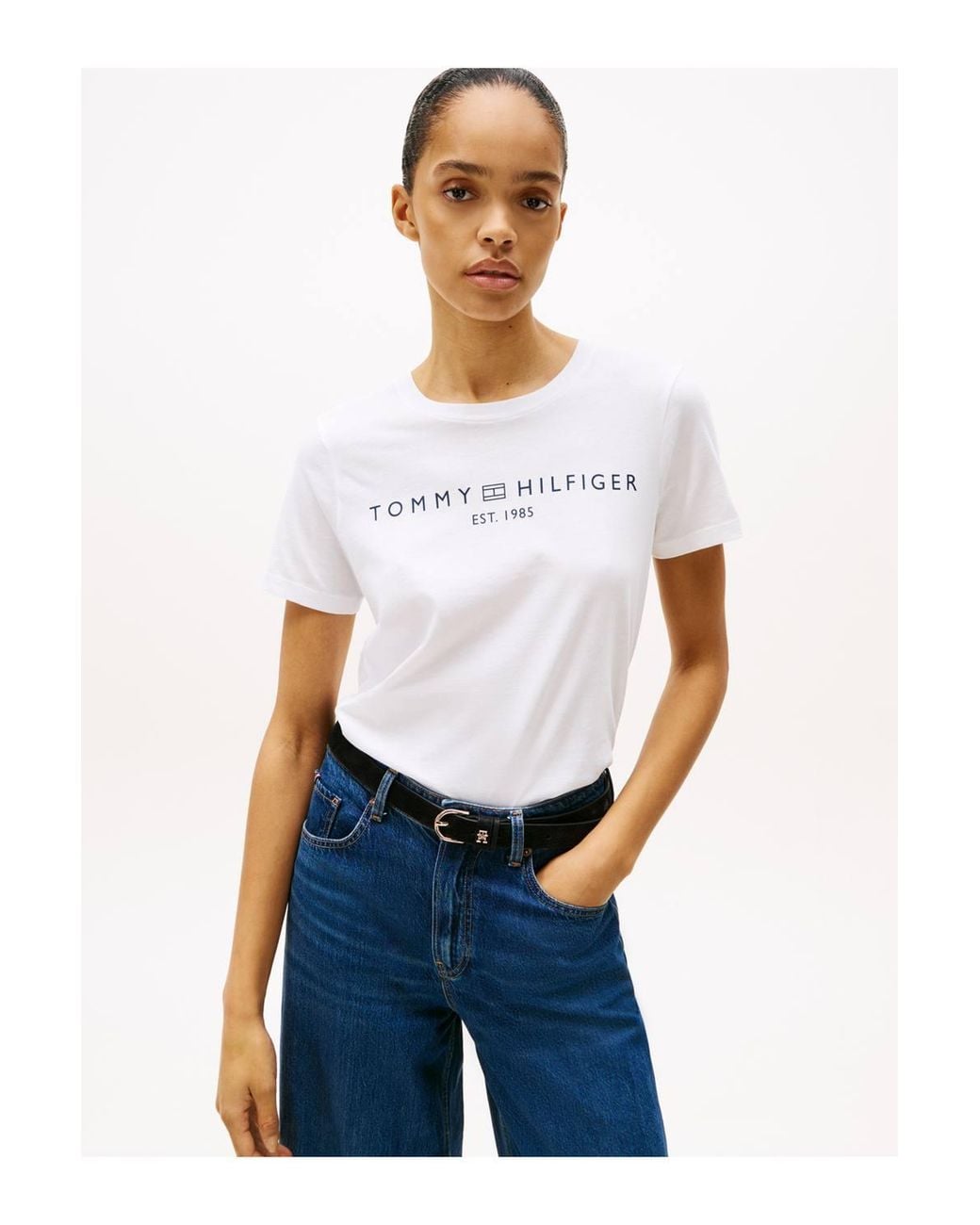 Tommy Hilfiger White Reg Corp Logo Cre Neck T-Shirt