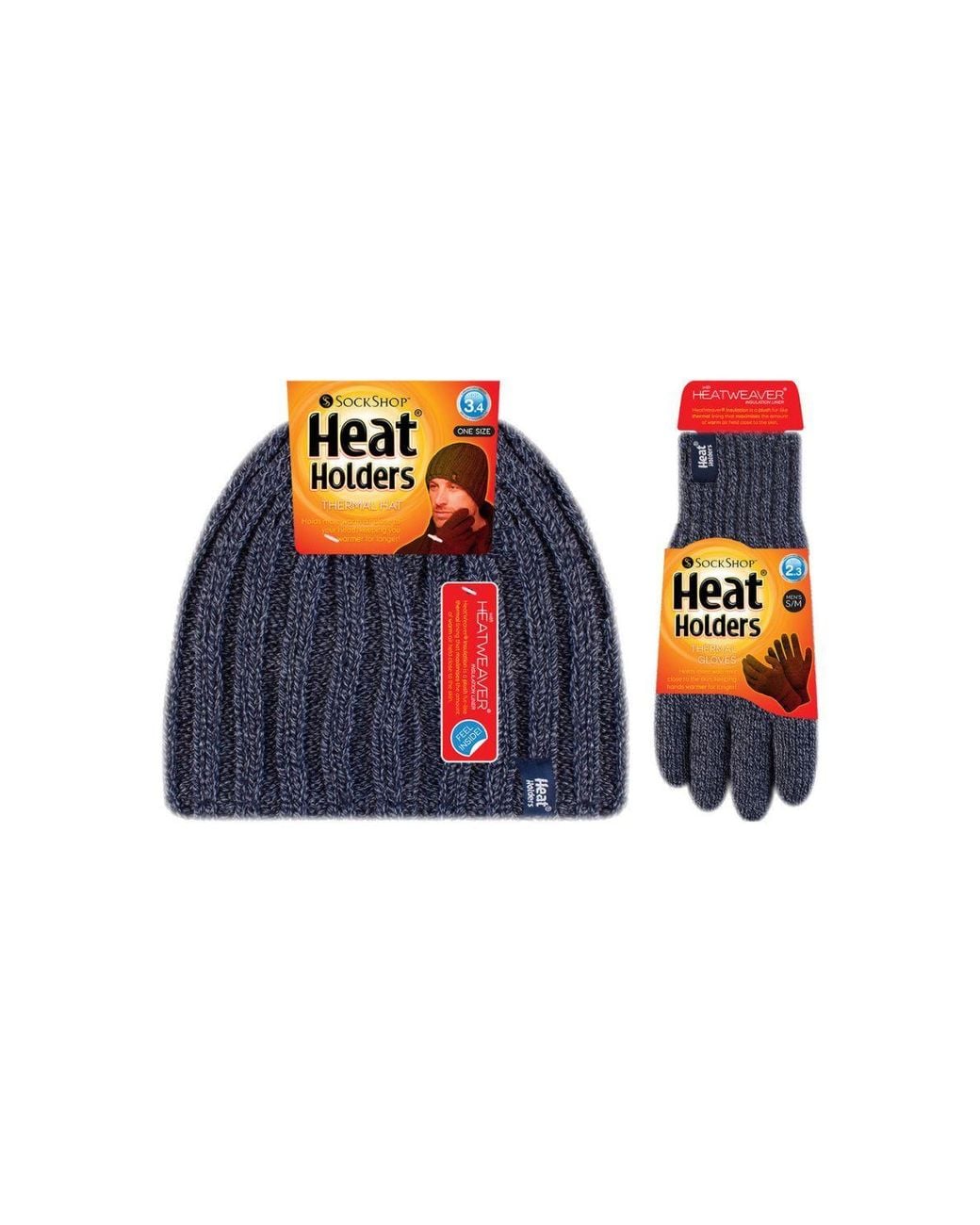 Heat Holders Blue Fleece Lined Thermal Hat & Glove Set For Winter for men
