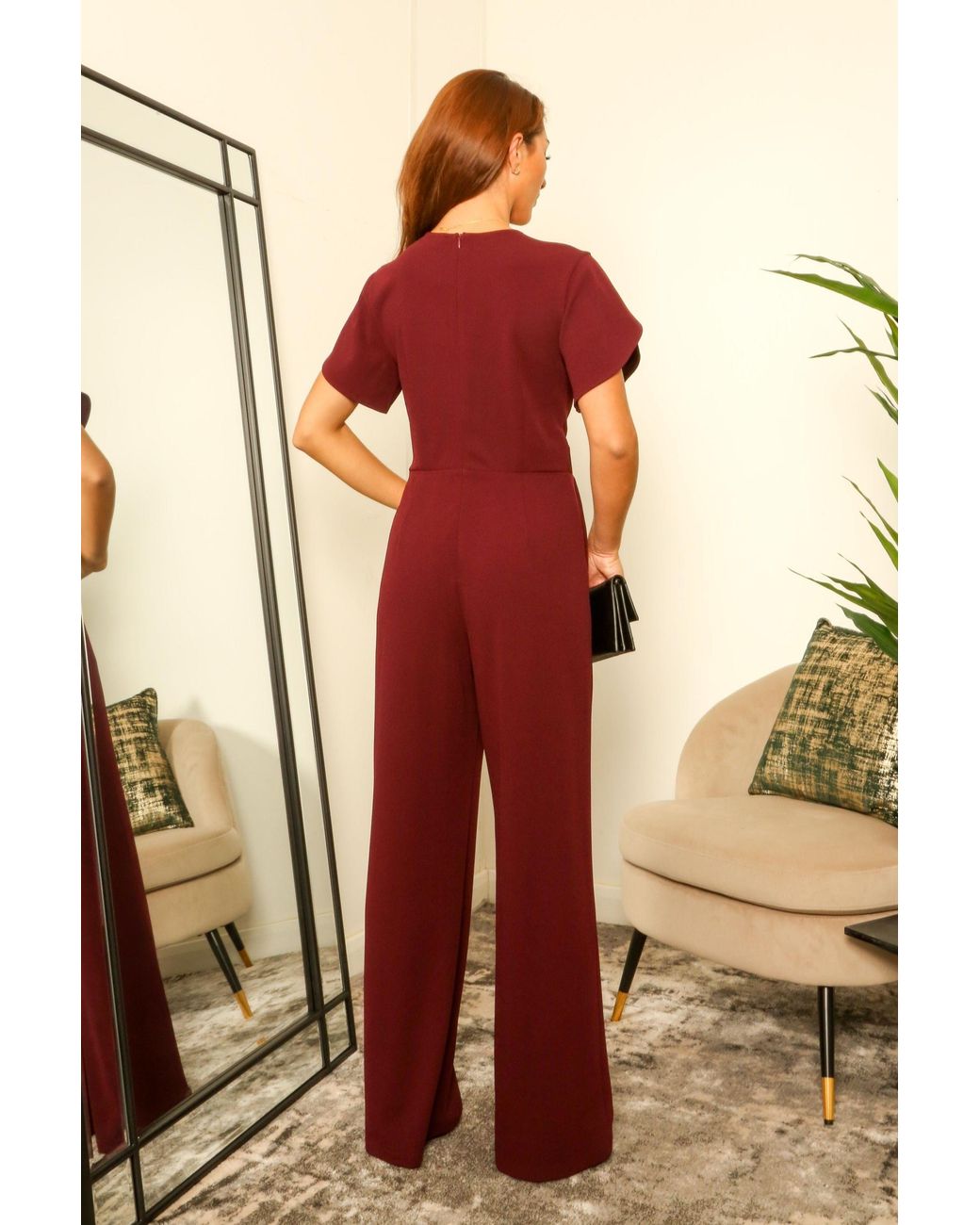 Double Second Orange Tulip Sleeve Wrap Front Jumpsuit