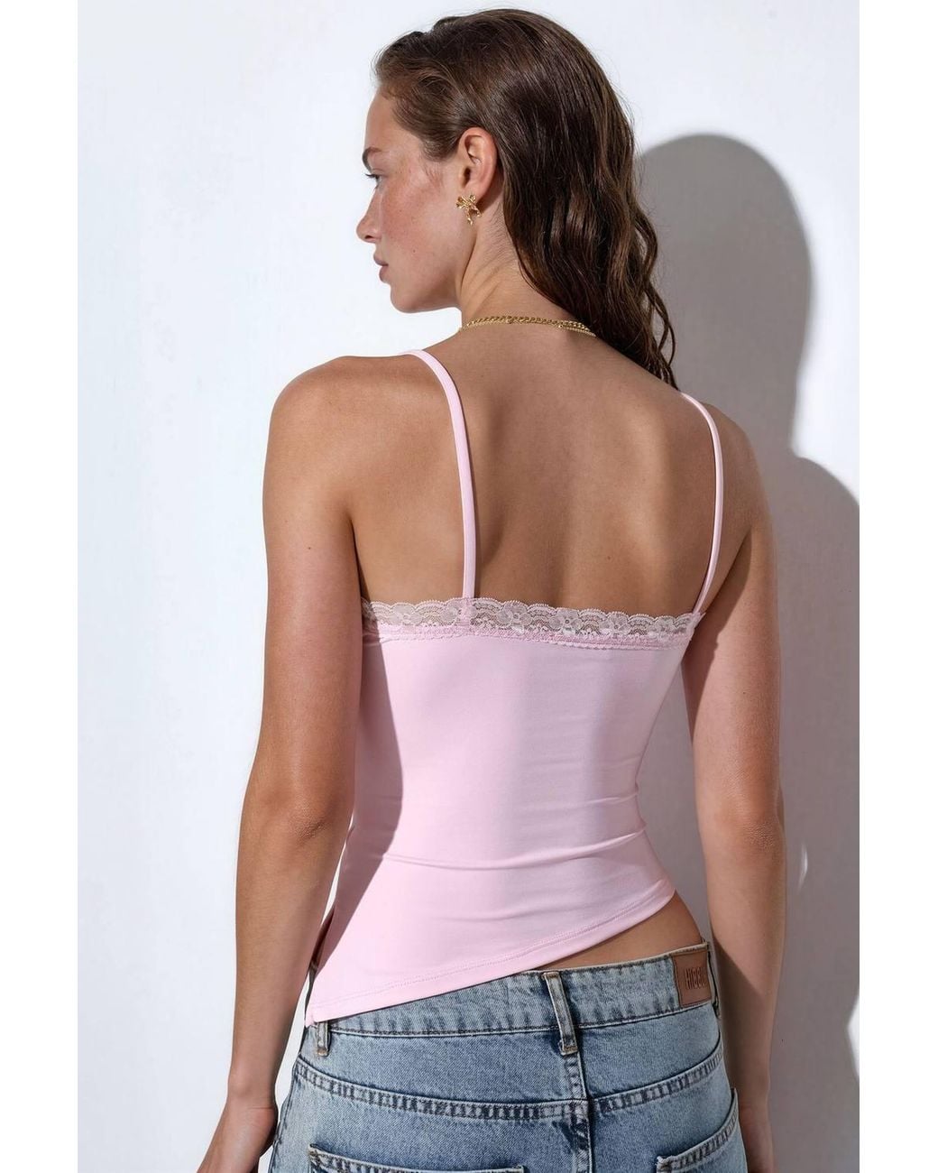 Busem Pink Fitted Crop Cami Top With Embroidery