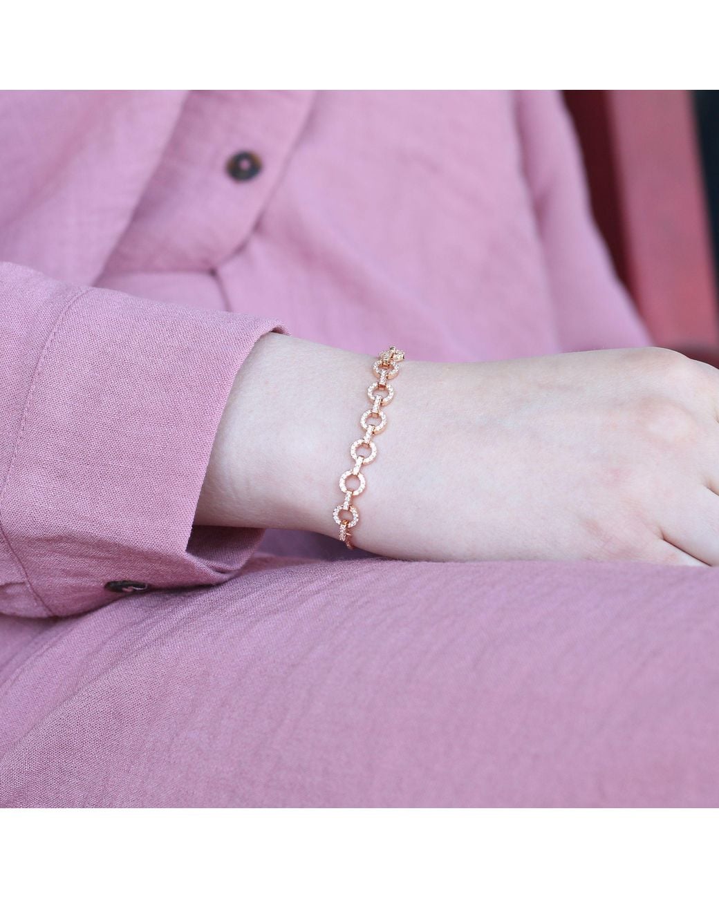 The Colourful Aura Purple Zircon Round Chain Link Sliding Adjustable Bracelet