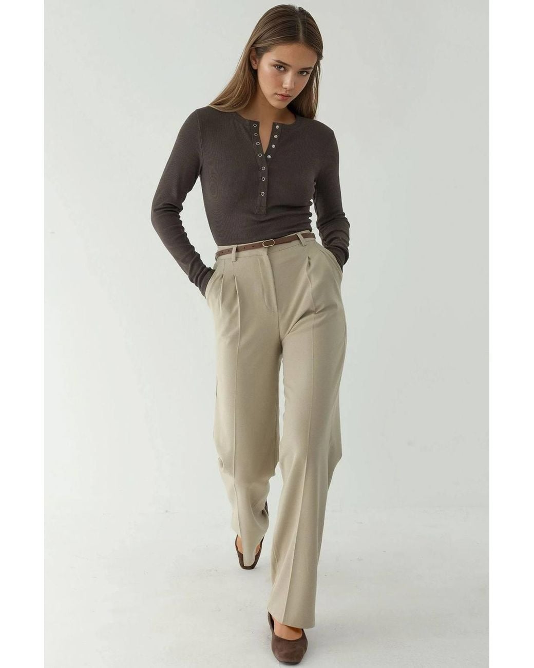 Hiccup Gray Ribbed Snap Button Knitted Top