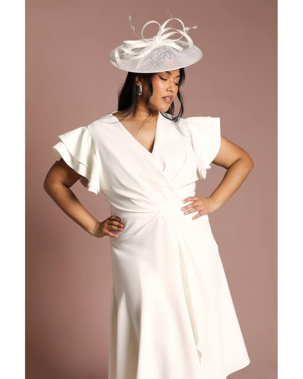 Coast Brown Plus Short Sleeve V Neck Wrap Front Midi Dress