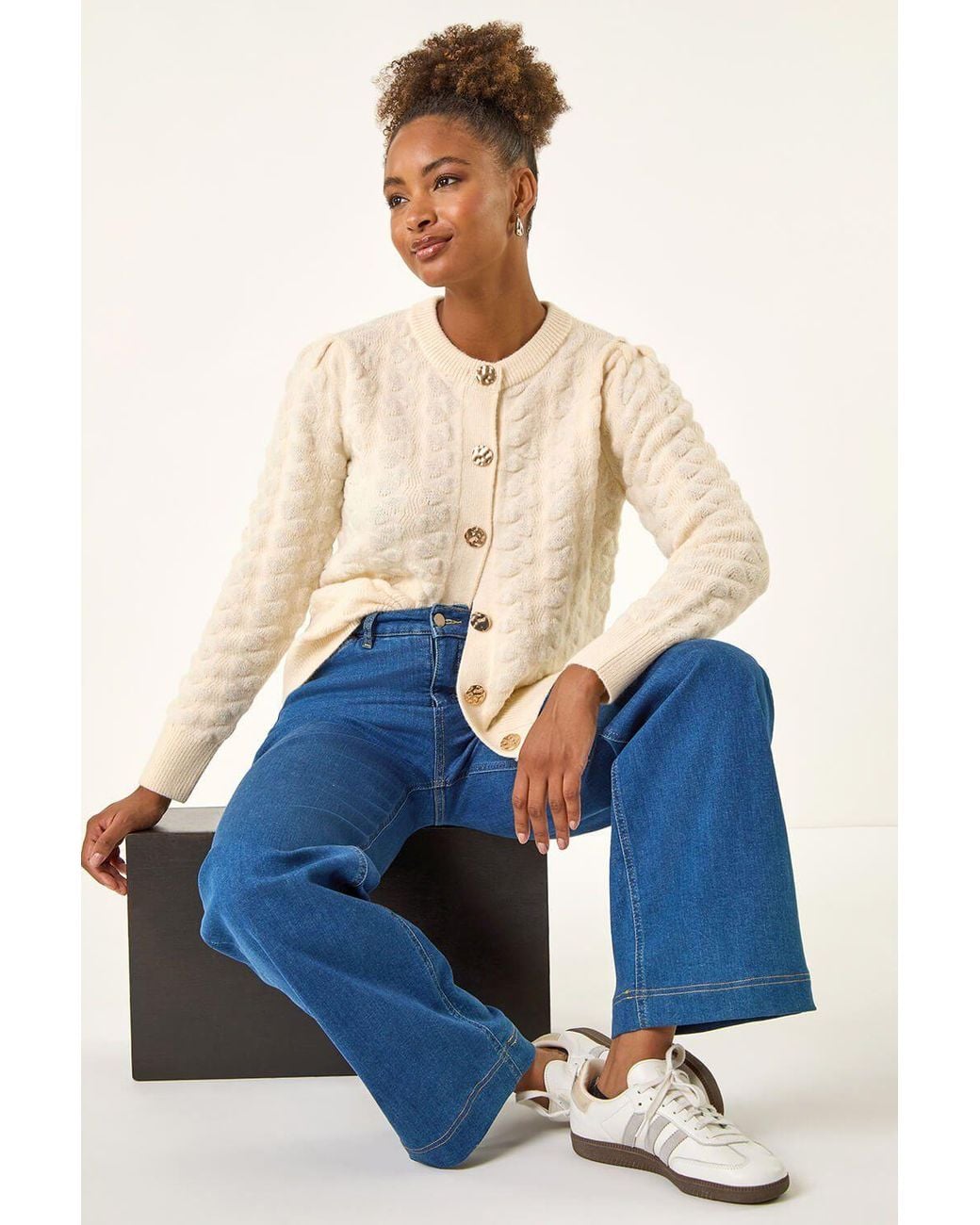 Roman Blue Textured Buttoned Knit Cardigan