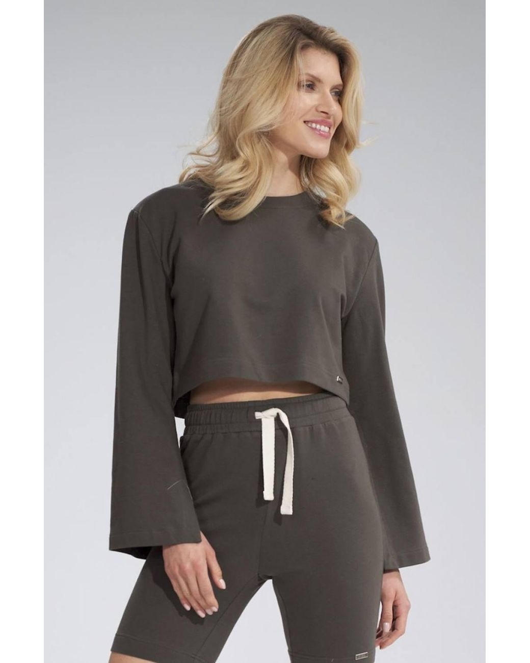 Love Lace Gray Short Cotton Sweatshirt Wide Slit Sleeves