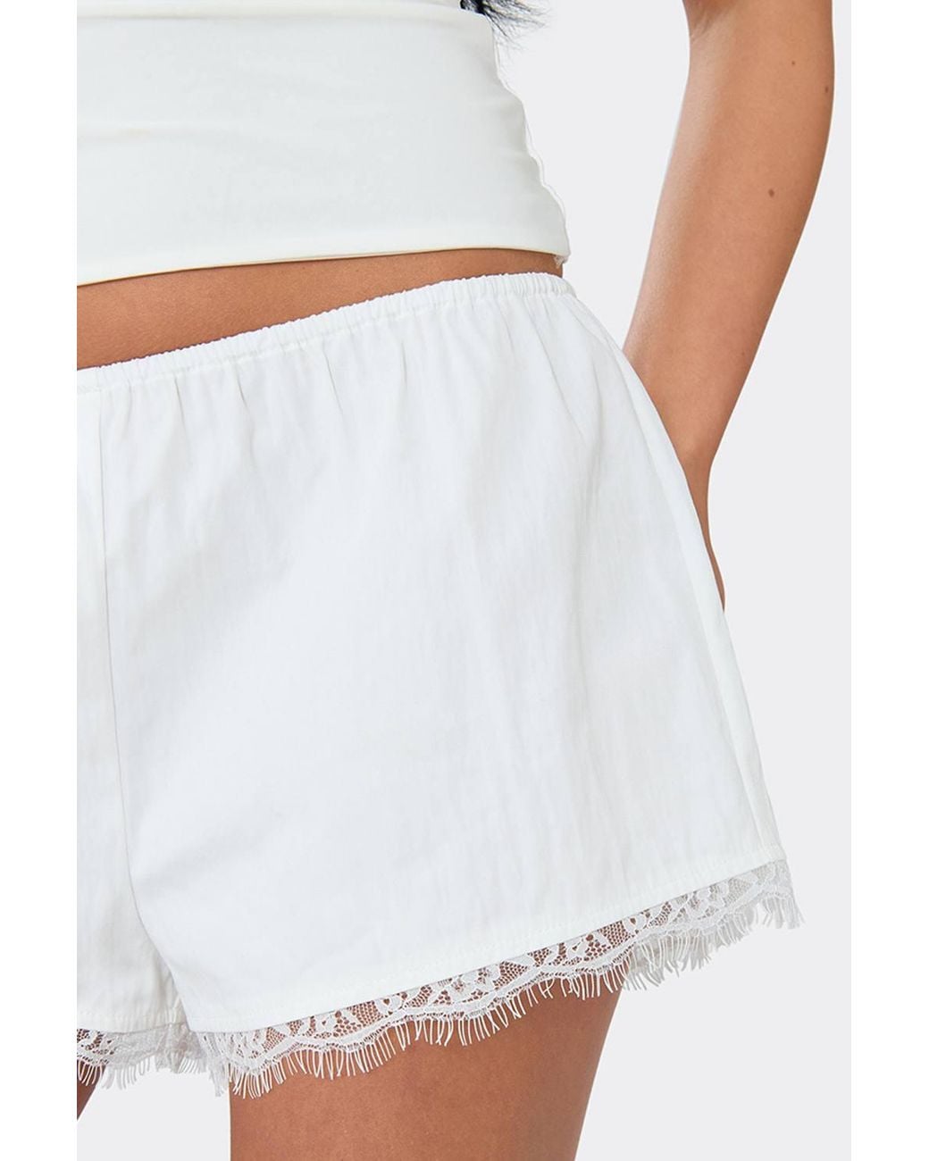EGO White Lace Trim Mid Rise Mini Shorts