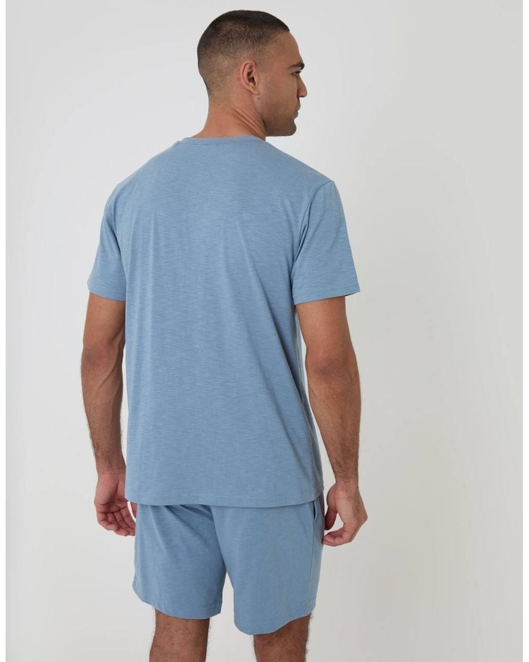 Threadbare Blue Grandad Top & Shorts Pyjama Set for men