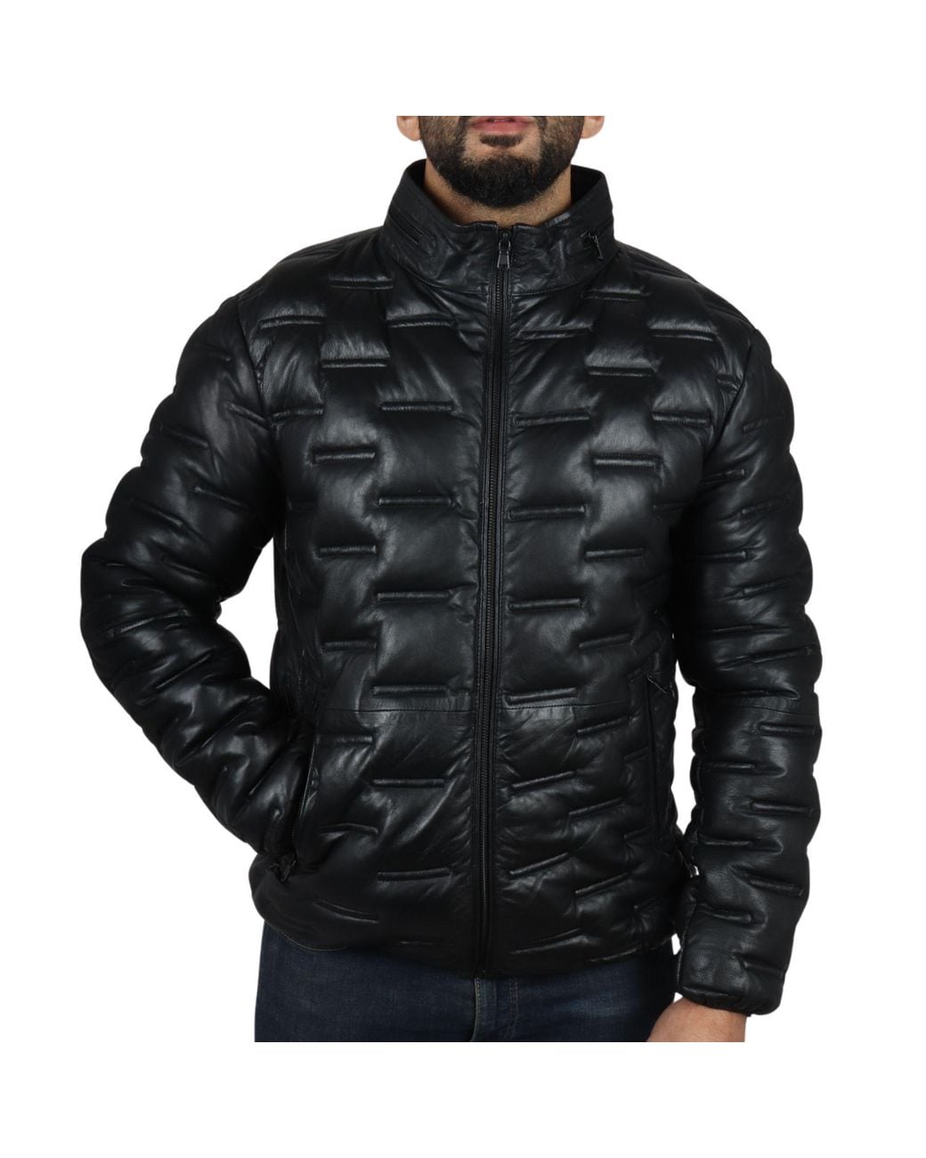 TruClothing Black Puffer Quilted Real Leather Waist Length Jacket for men