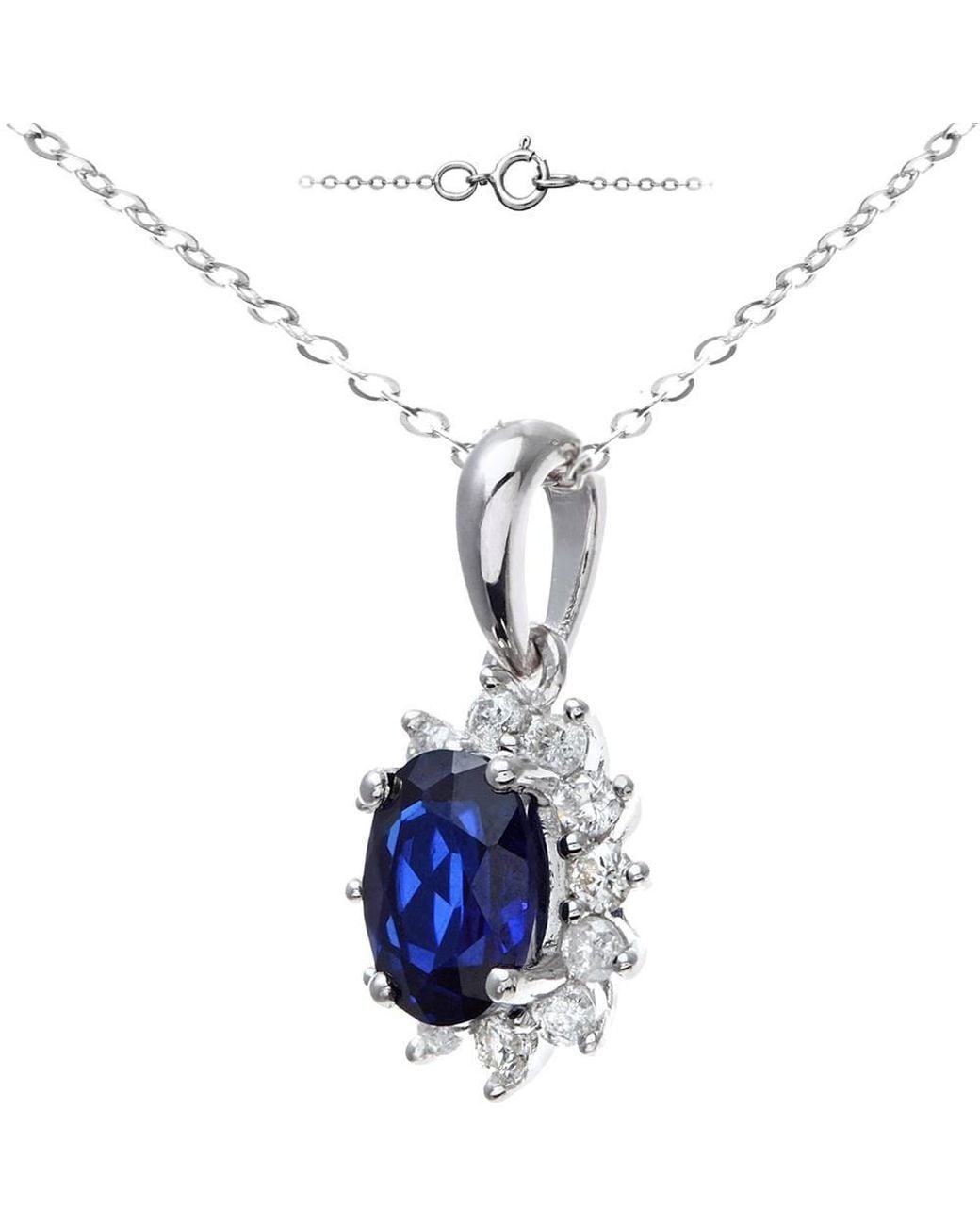 Jewelco London Blue 9Ct 1/4Ct Diamond Oval Sapphire Cluster Necklace 18"