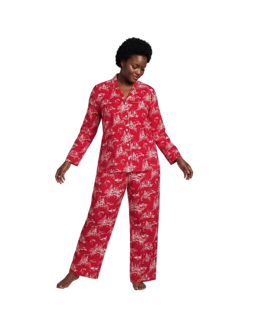 Lands' End Red Plus Pure Cotton Flannel Wide Leg Pyjama Bottoms