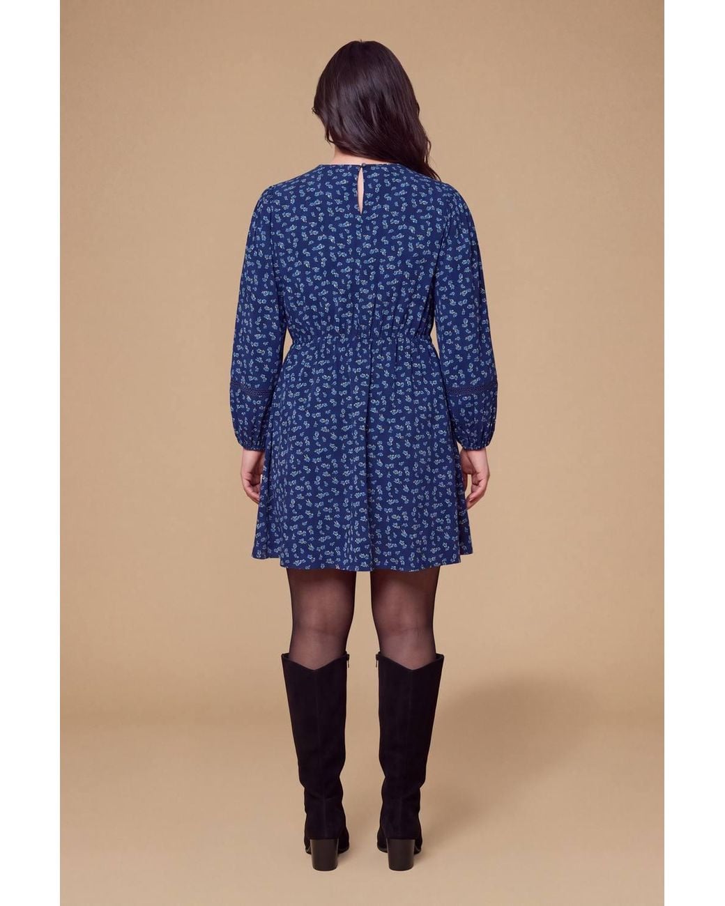 Dorothy Perkins Blue Plus Lace Insert Yoke Tie Detail Mini Dress