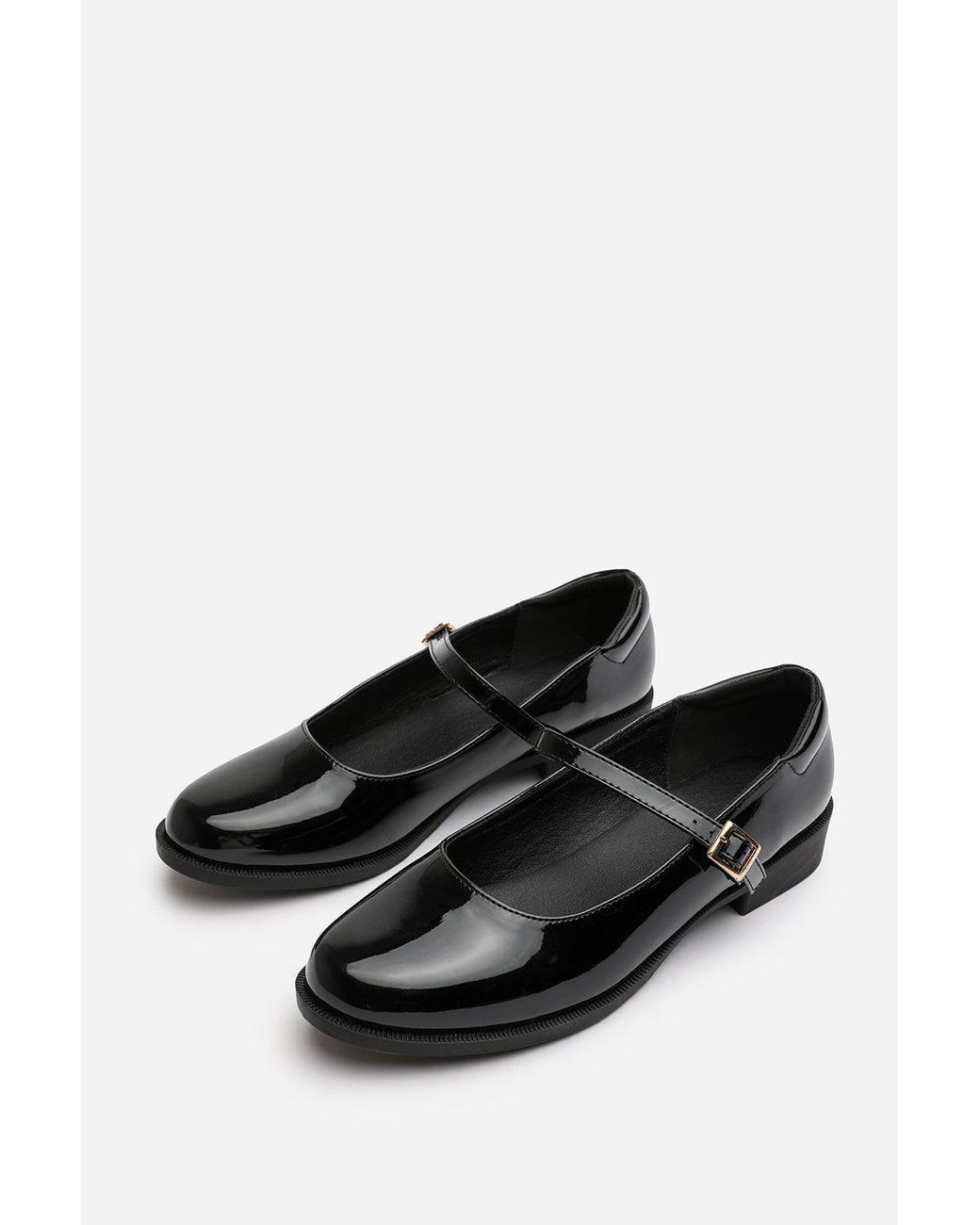 Where's That From Black Naomi' Extra Wide Fit Girl's School Shoe Mary Jane Front Strap Loafers