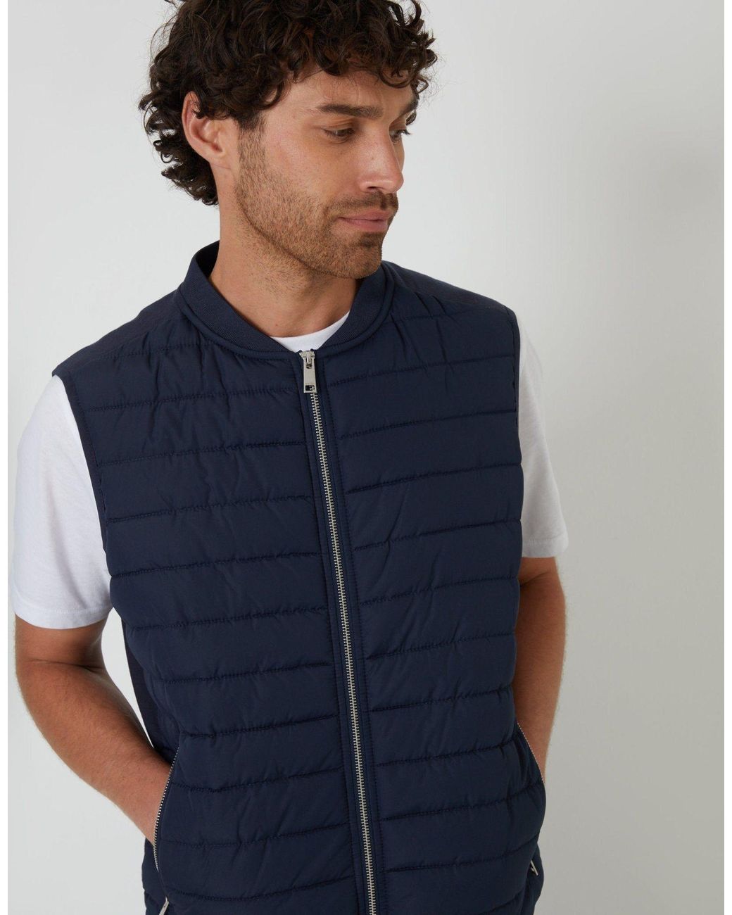 Threadbare Blue Quilted Hybrid Gilet for men