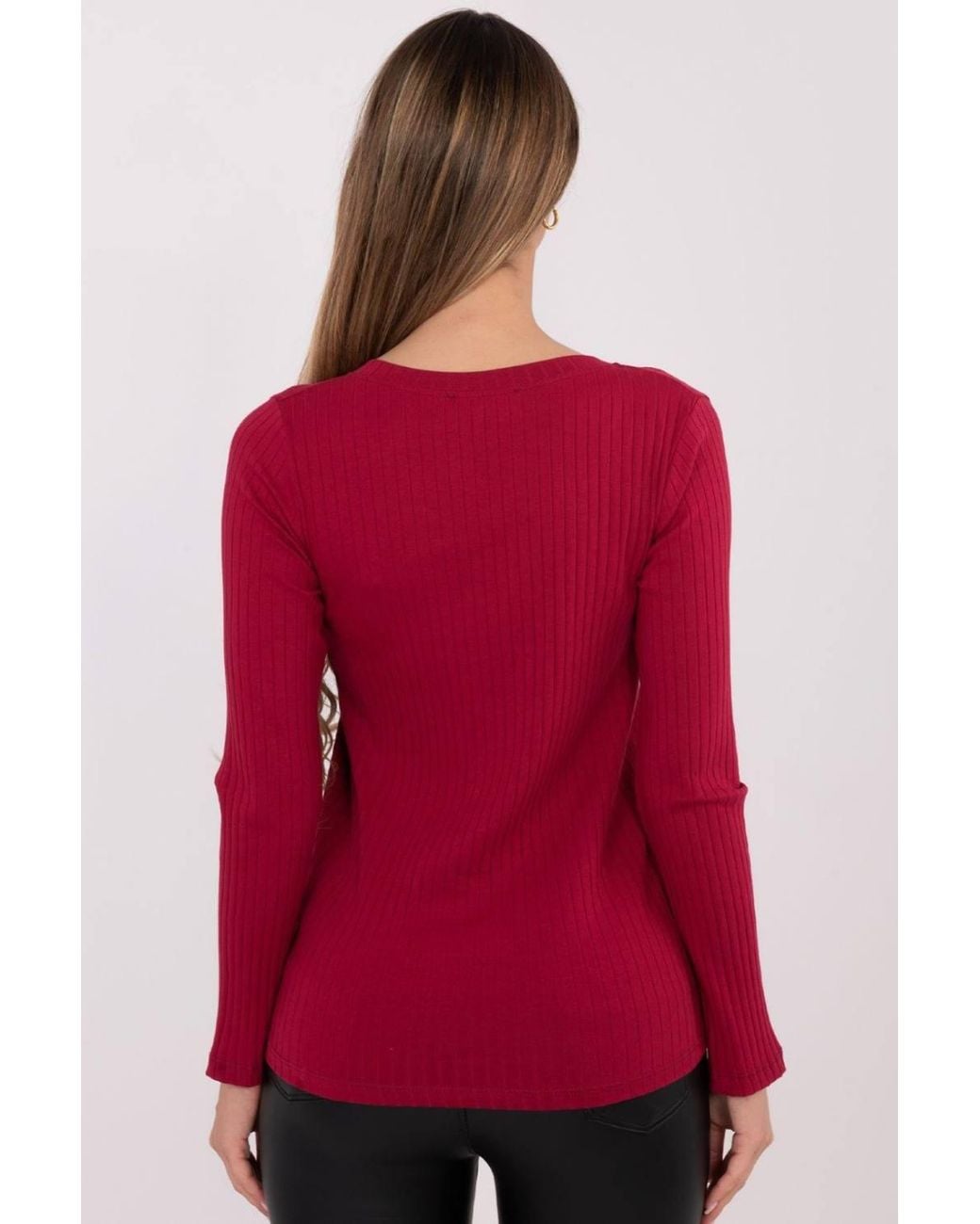 Love Lace Red Cotton Elastane Ribbed V Neck Button Blouse