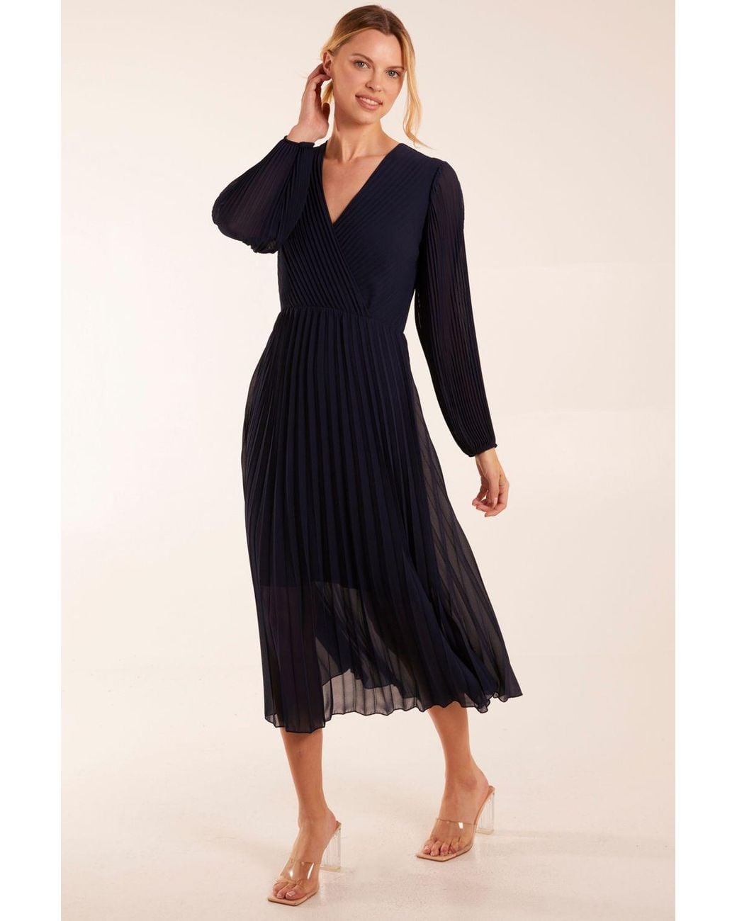 Blue Vanilla Blue Wrap Front Pleated Maxi Dress