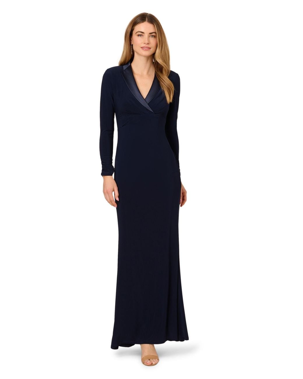 Adrianna Papell Blue Tuxedo Long Dress