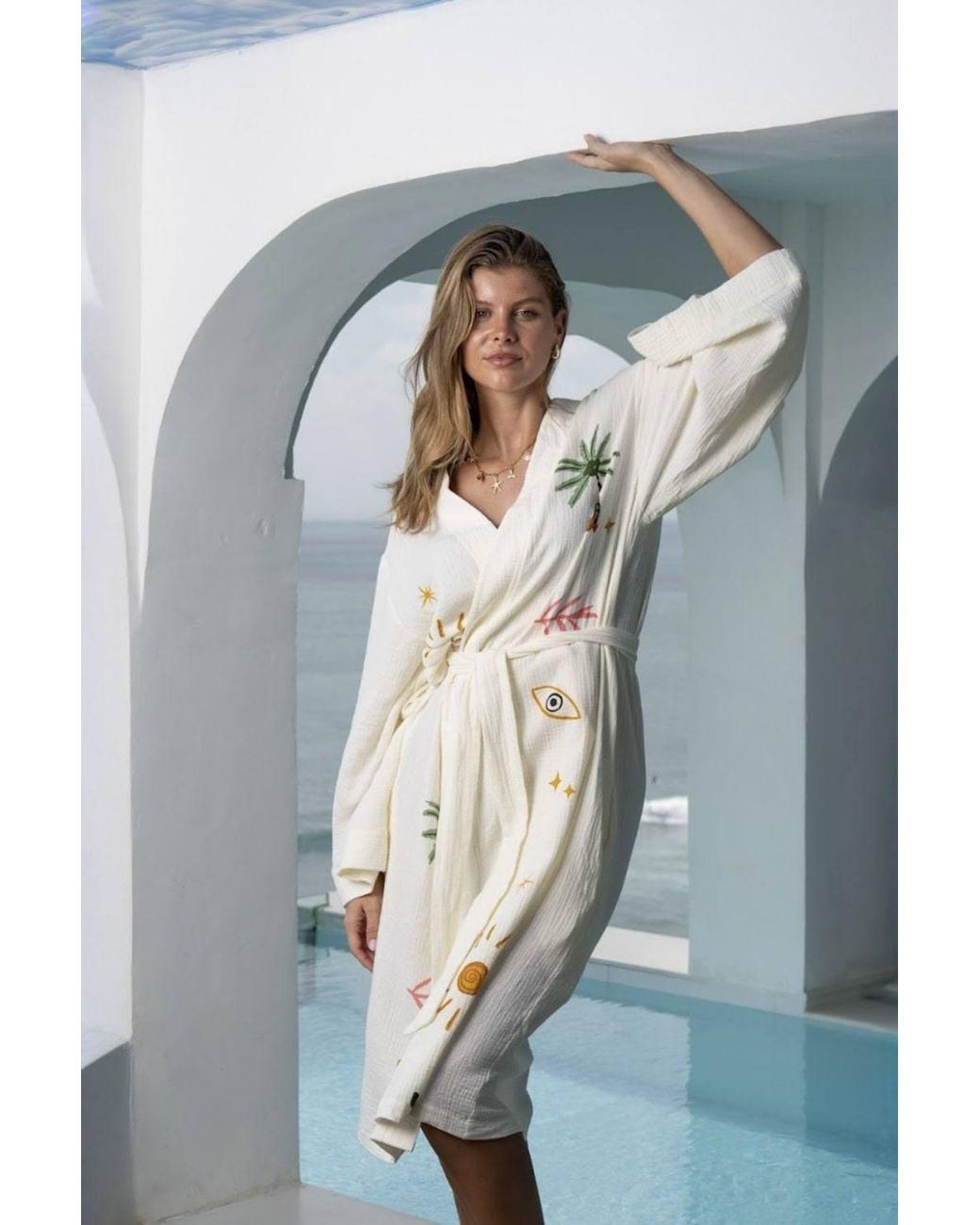 The Night Store Blue Tropical Muslin Dressing Gown