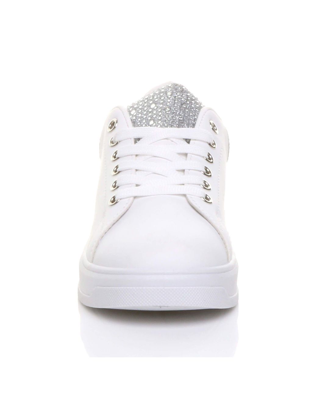 AJVANI White Flat Heel Diamante Sparkly Trainers
